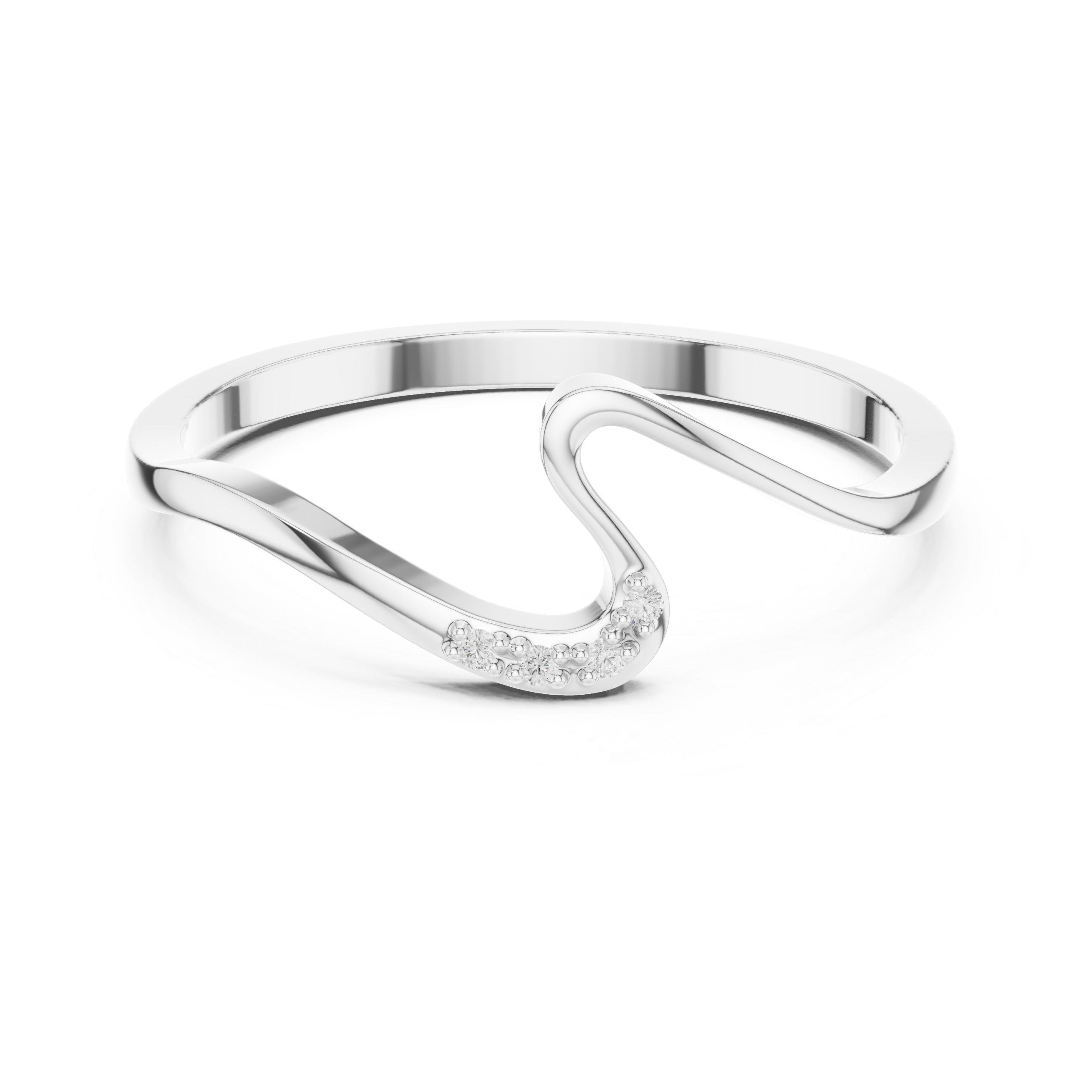 Silver ring with a wavy design on a white background