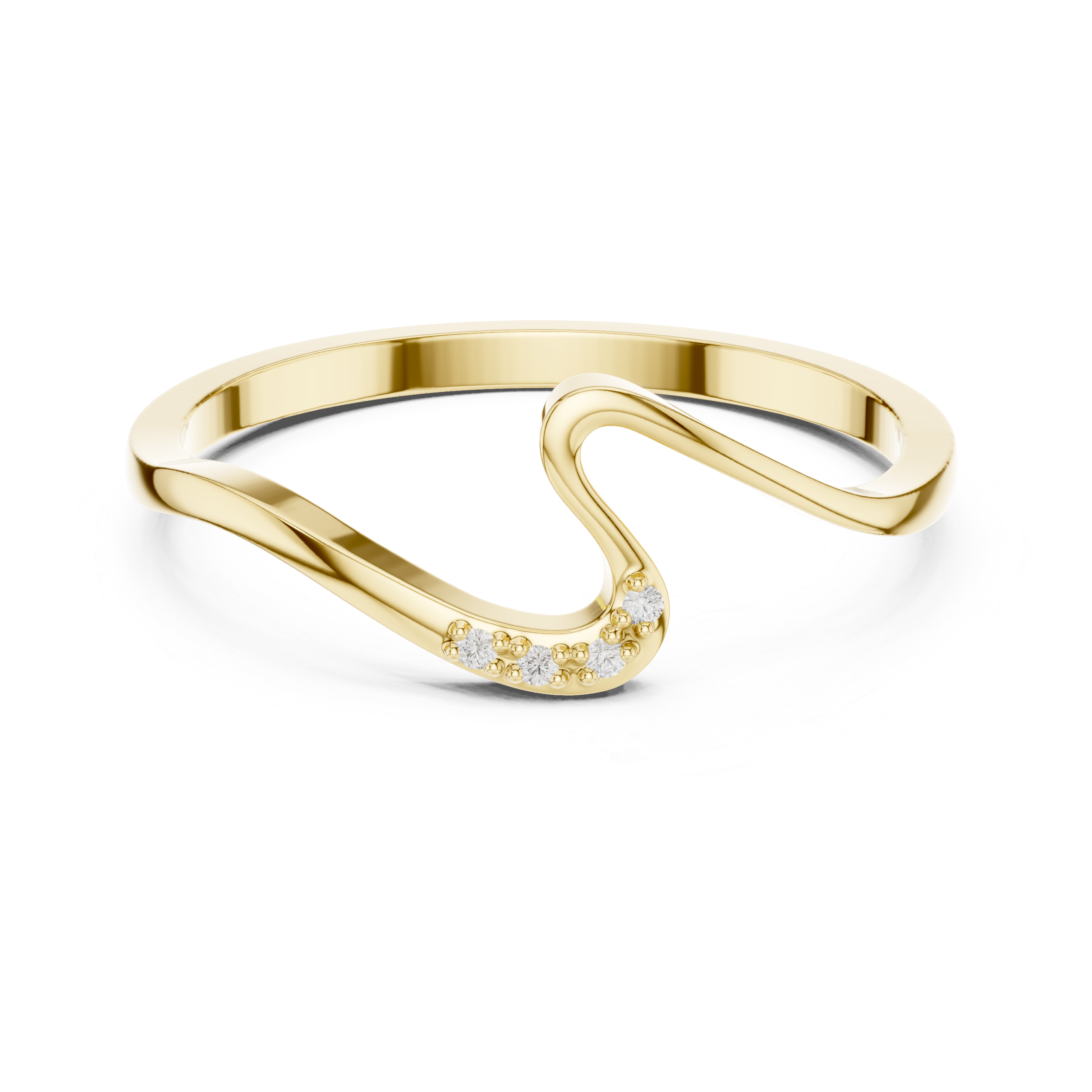 Gold ring with small diamonds on a white background
