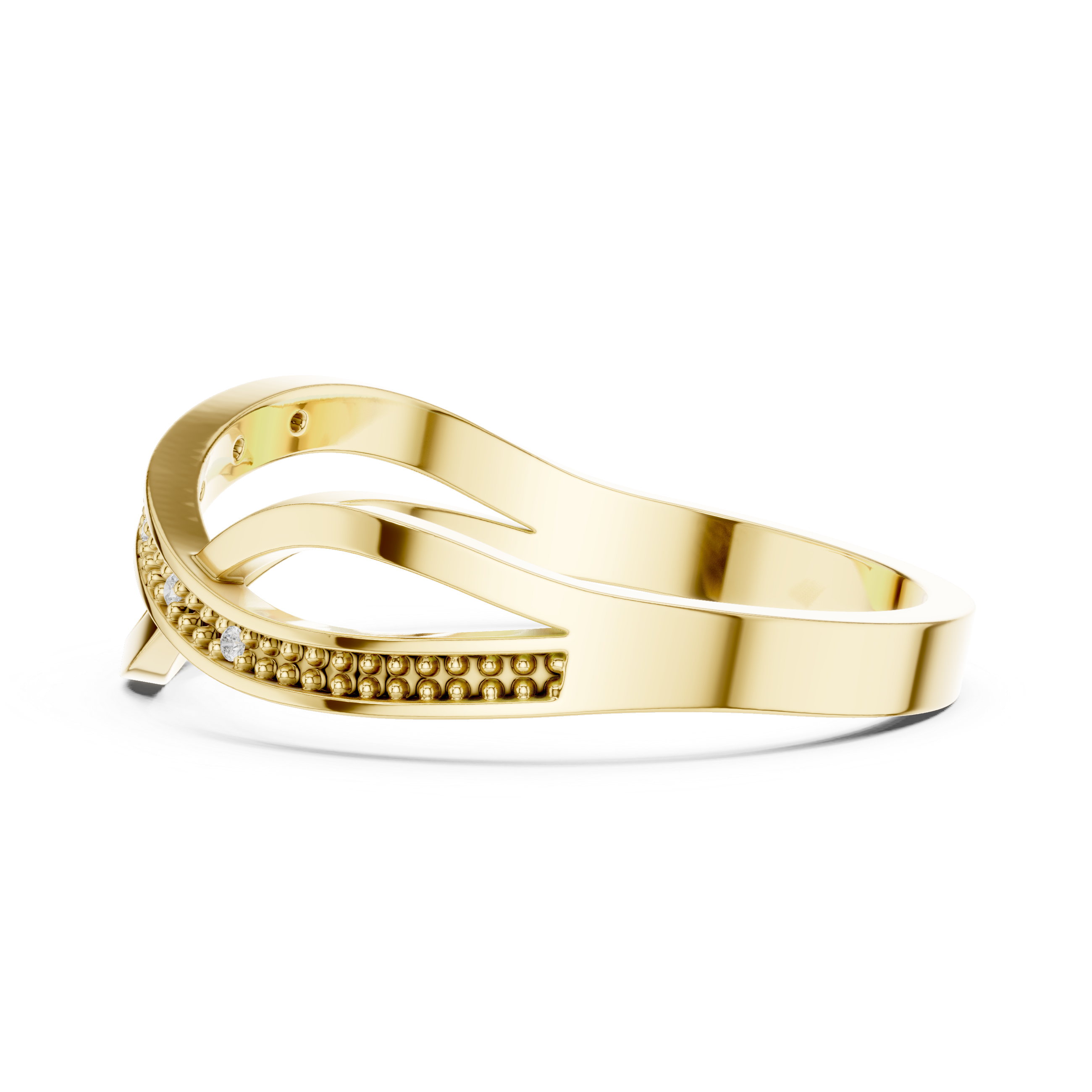 Gold ring with a unique design on a white background