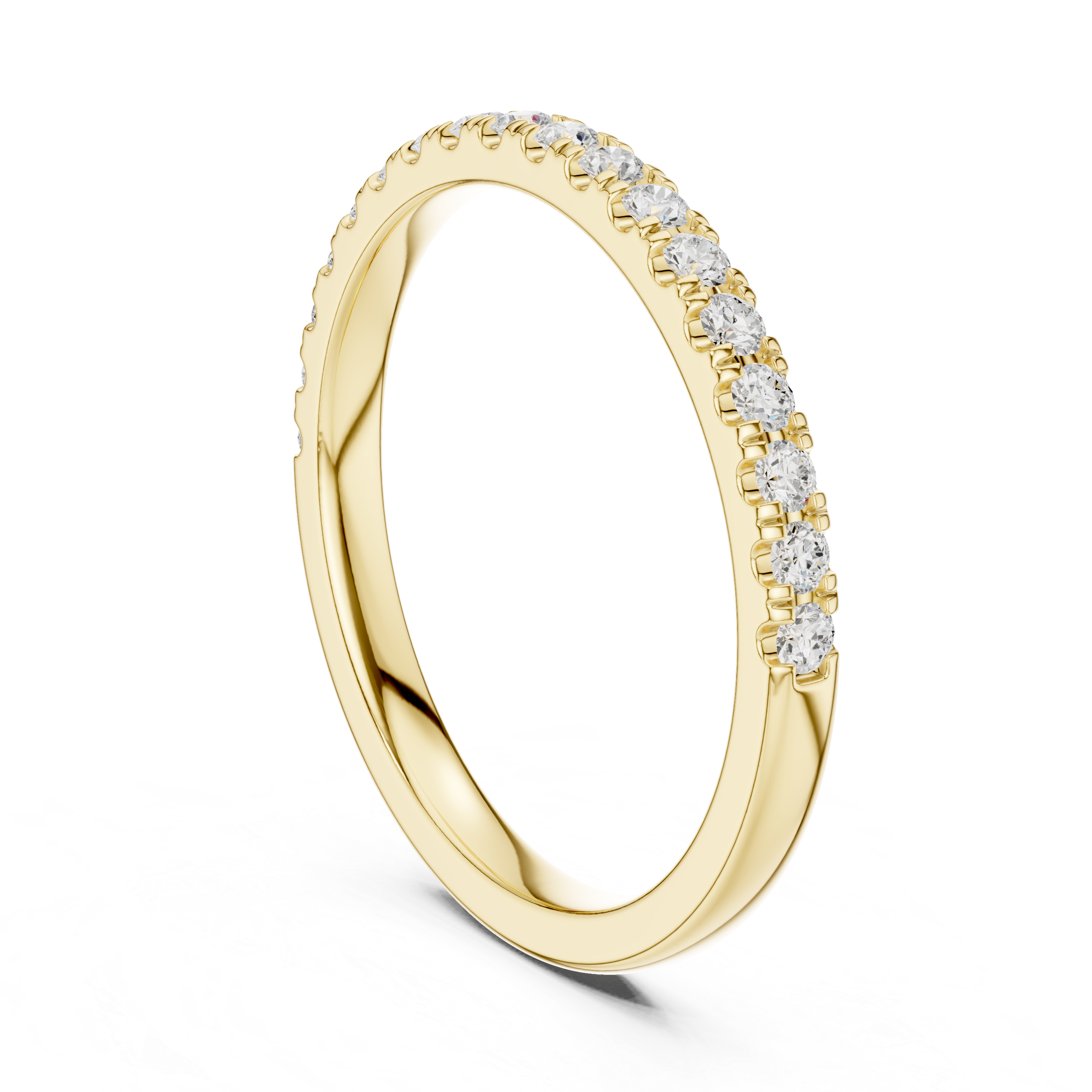 Gold ring with small diamonds on a white background