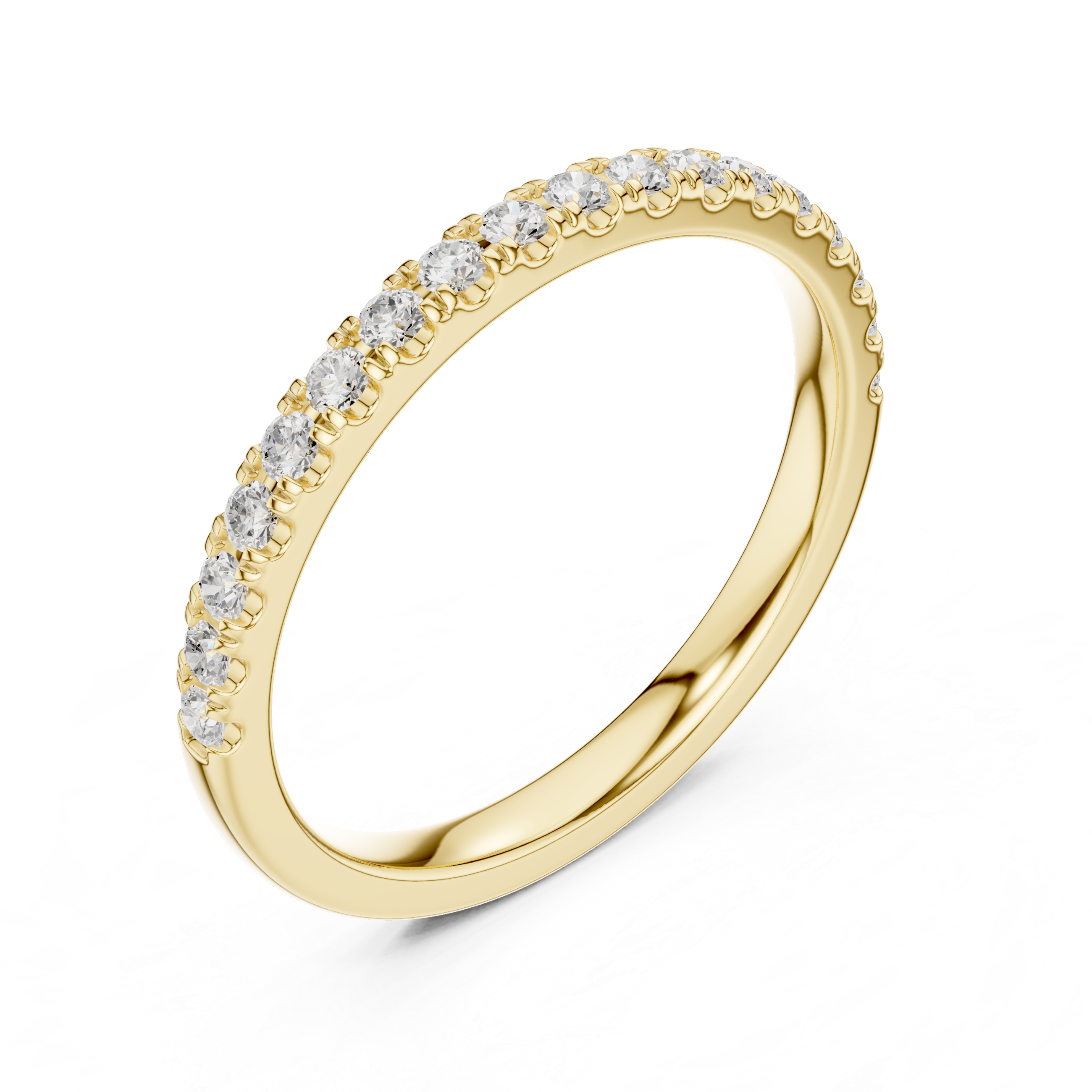 Gold ring with small diamonds on a white background
