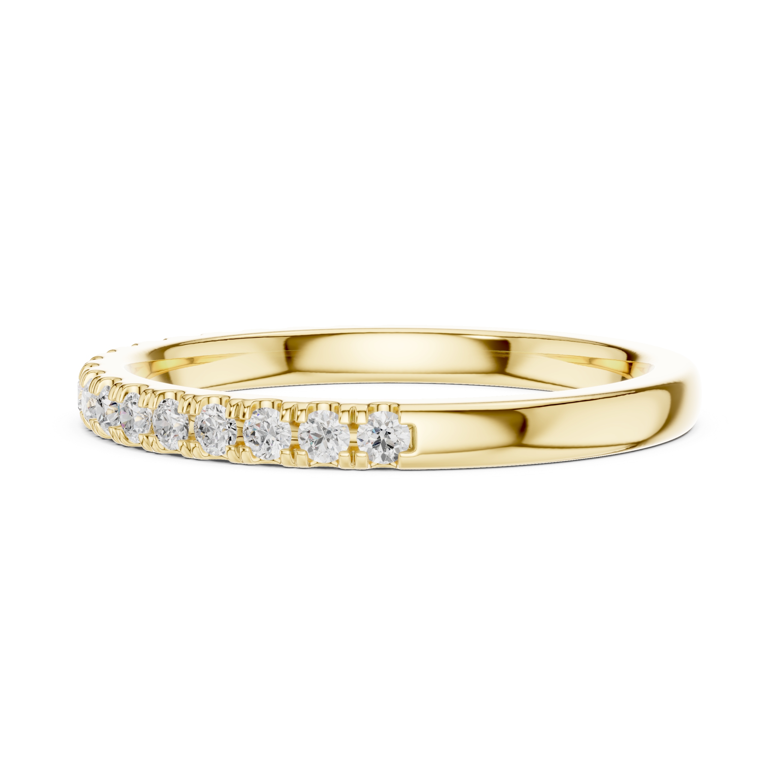 Gold ring with small diamonds on a white background