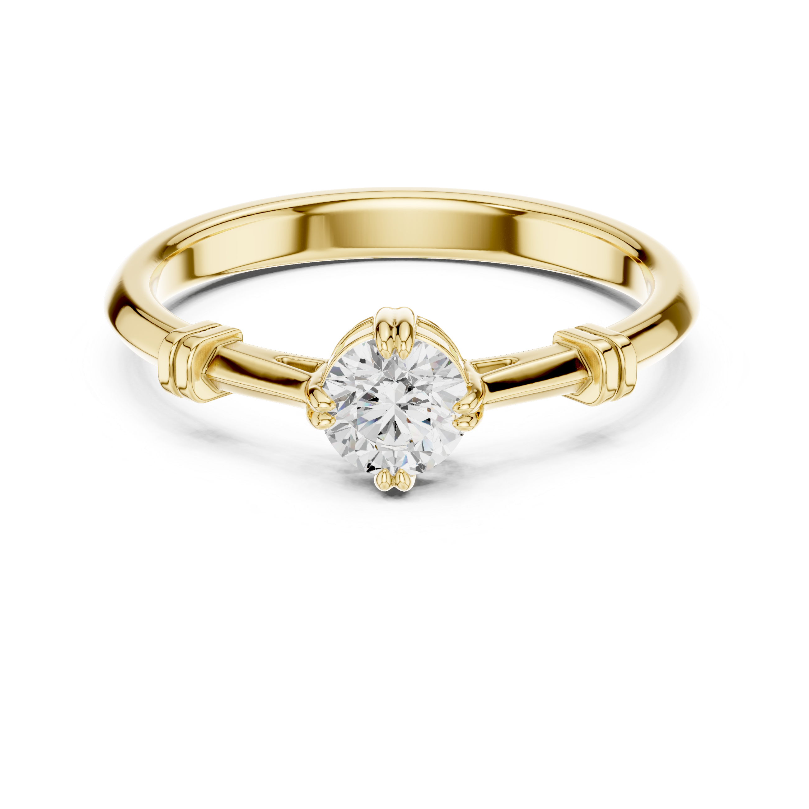 Gold ring with a diamond on a white background