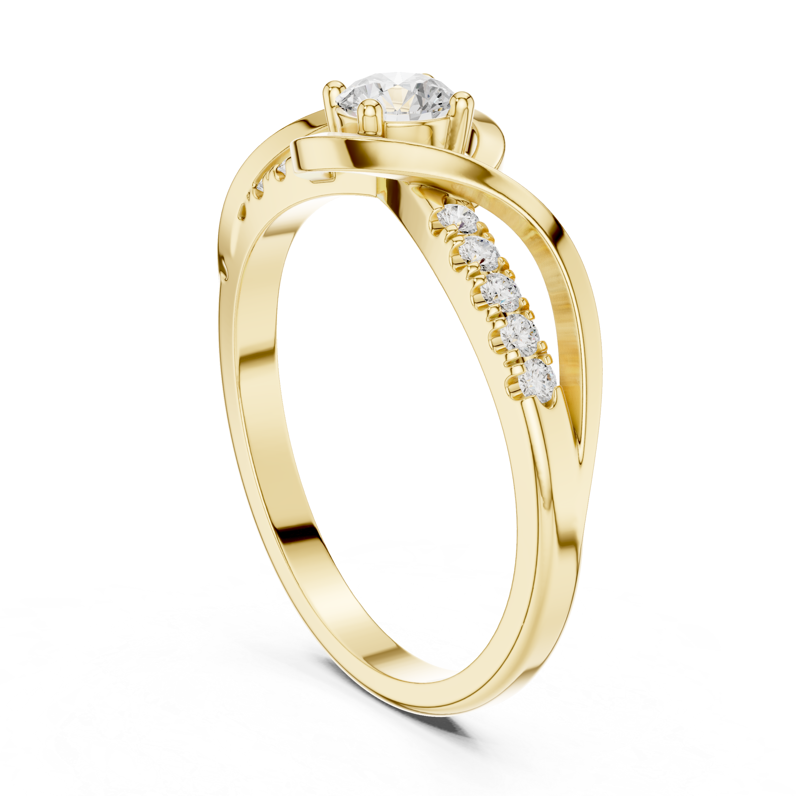 Gold ring with a diamond on a white background