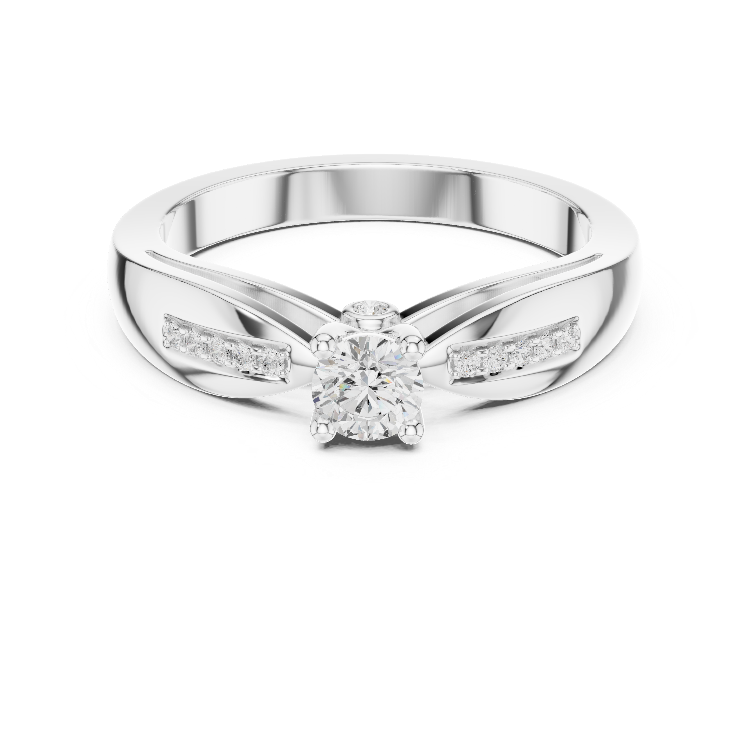Silver ring with a diamond on a white background