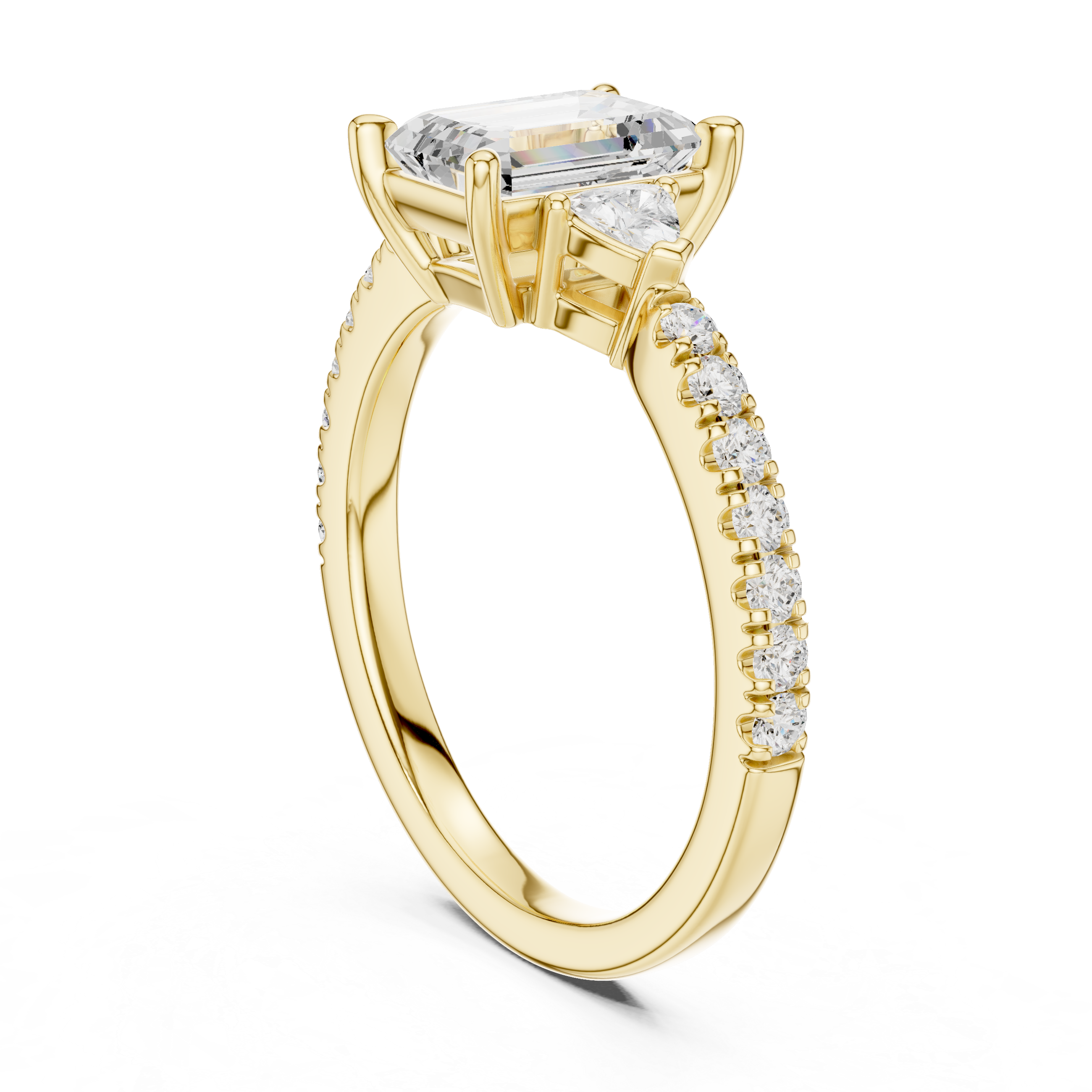 Gold ring with a diamond on a white background