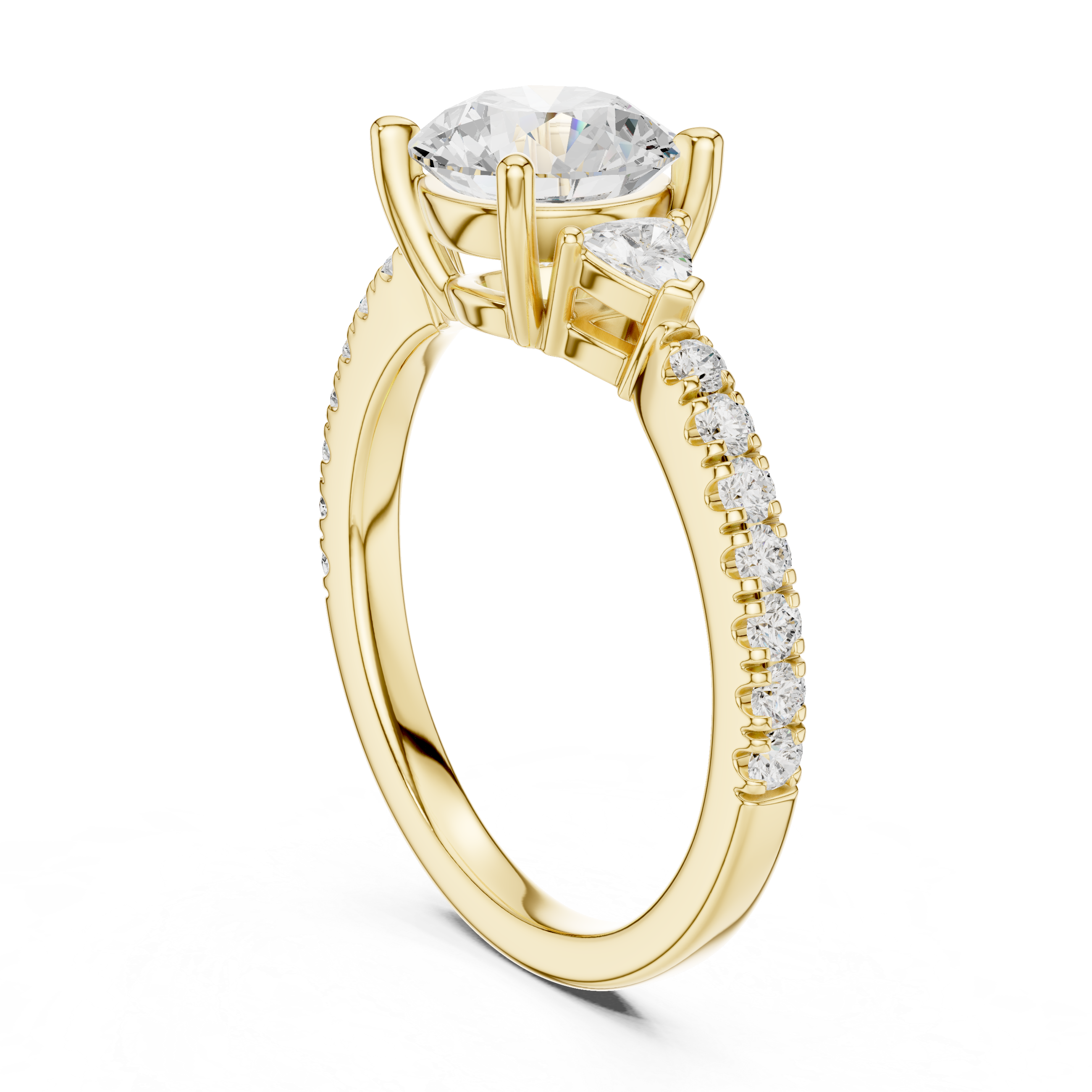 Gold ring with a diamond on a white background