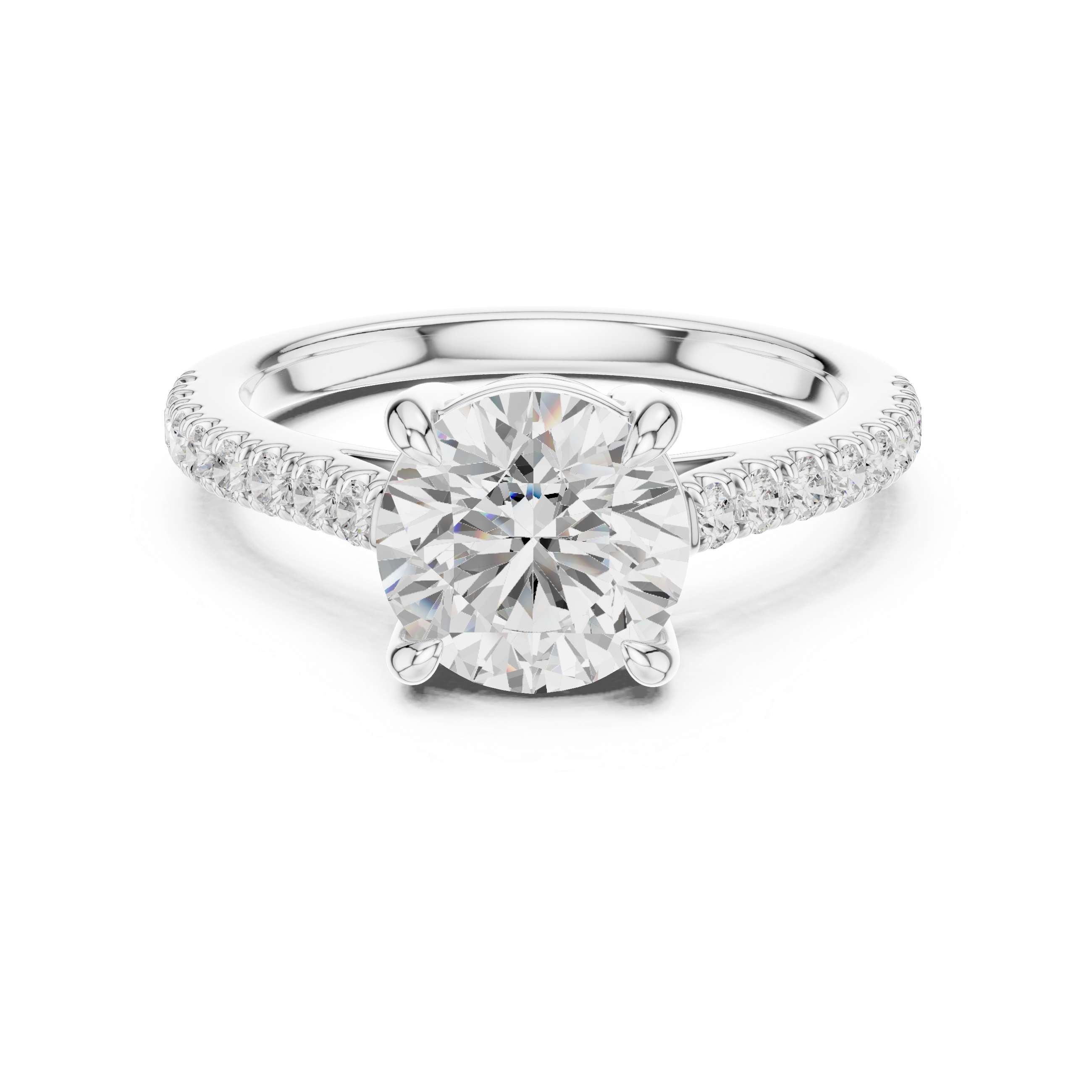 Diamond ring with a white gemstone on a white background