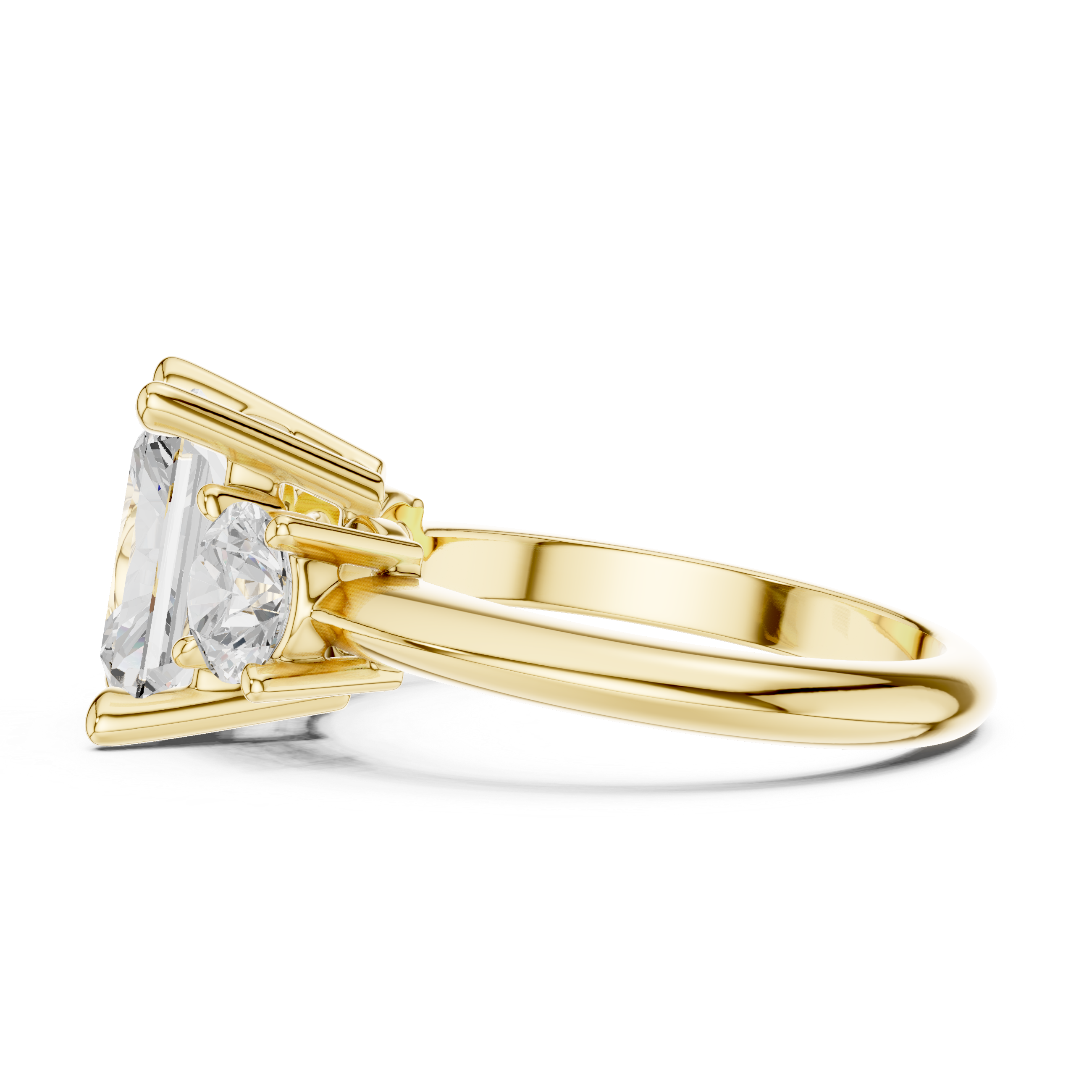 Gold ring with a diamond on a white background