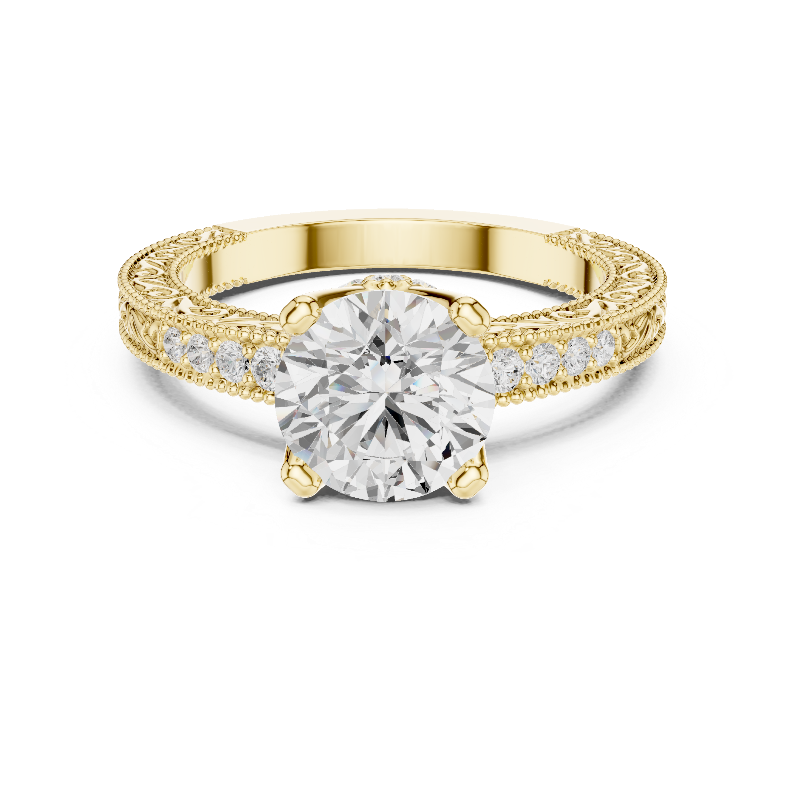 Gold and silver ring with a large diamond on a white background