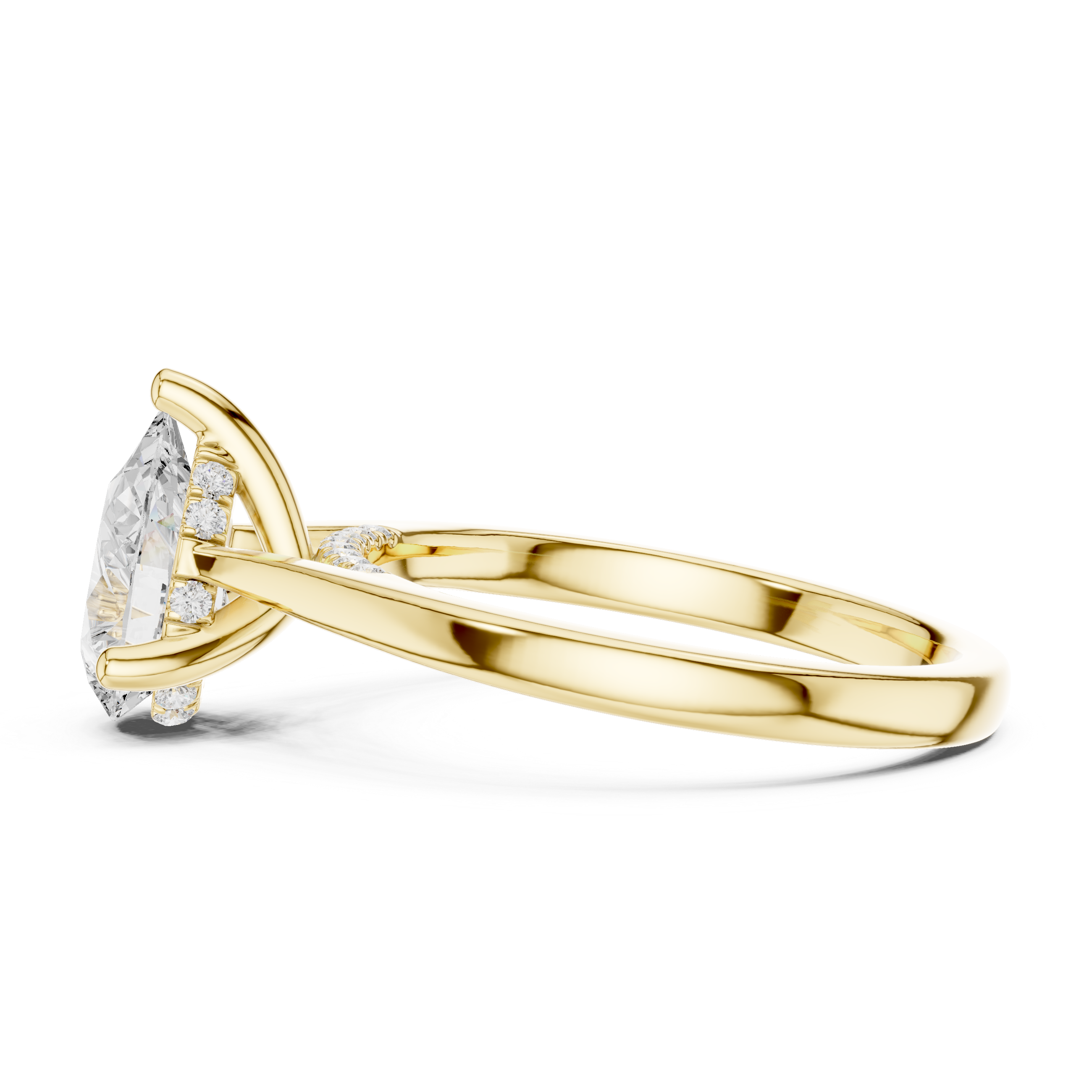 Gold ring with a diamond on a white background