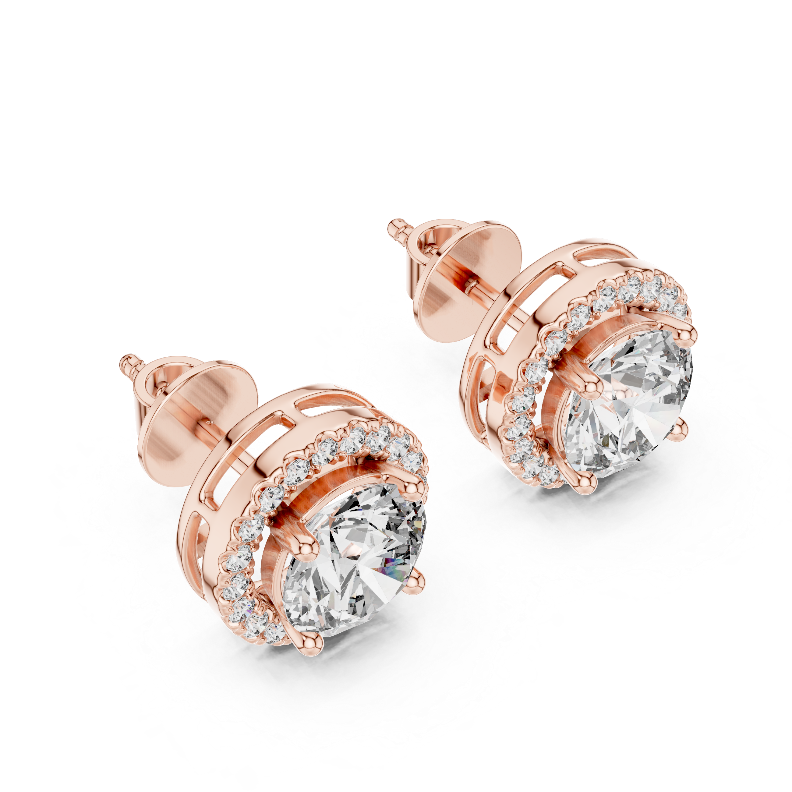Muur Atelier Solid Gold Round Brilliant Halo Diamond Studs