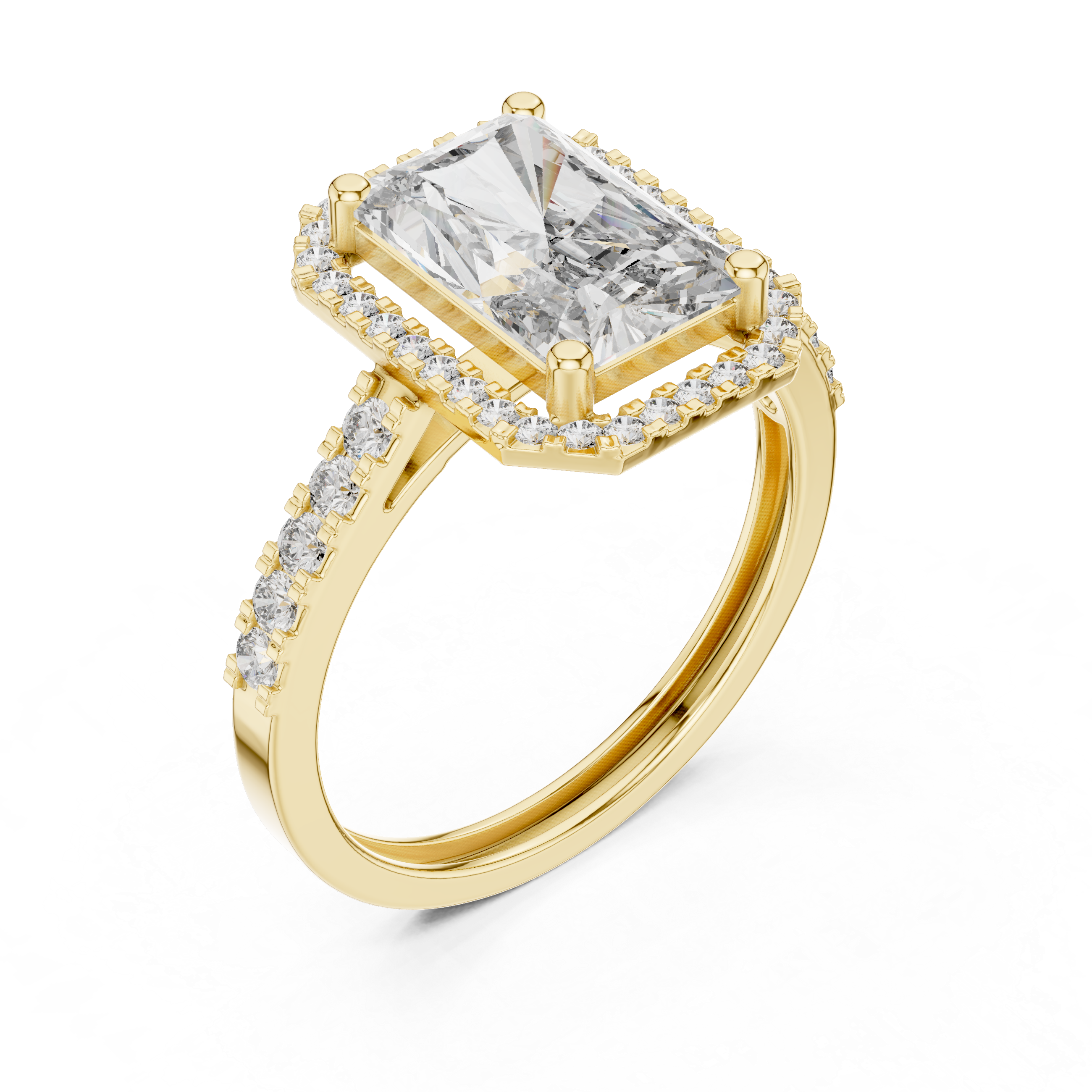Muur Atelier Solid Gold Radiant Cut Halo Pavé Diamond Ring