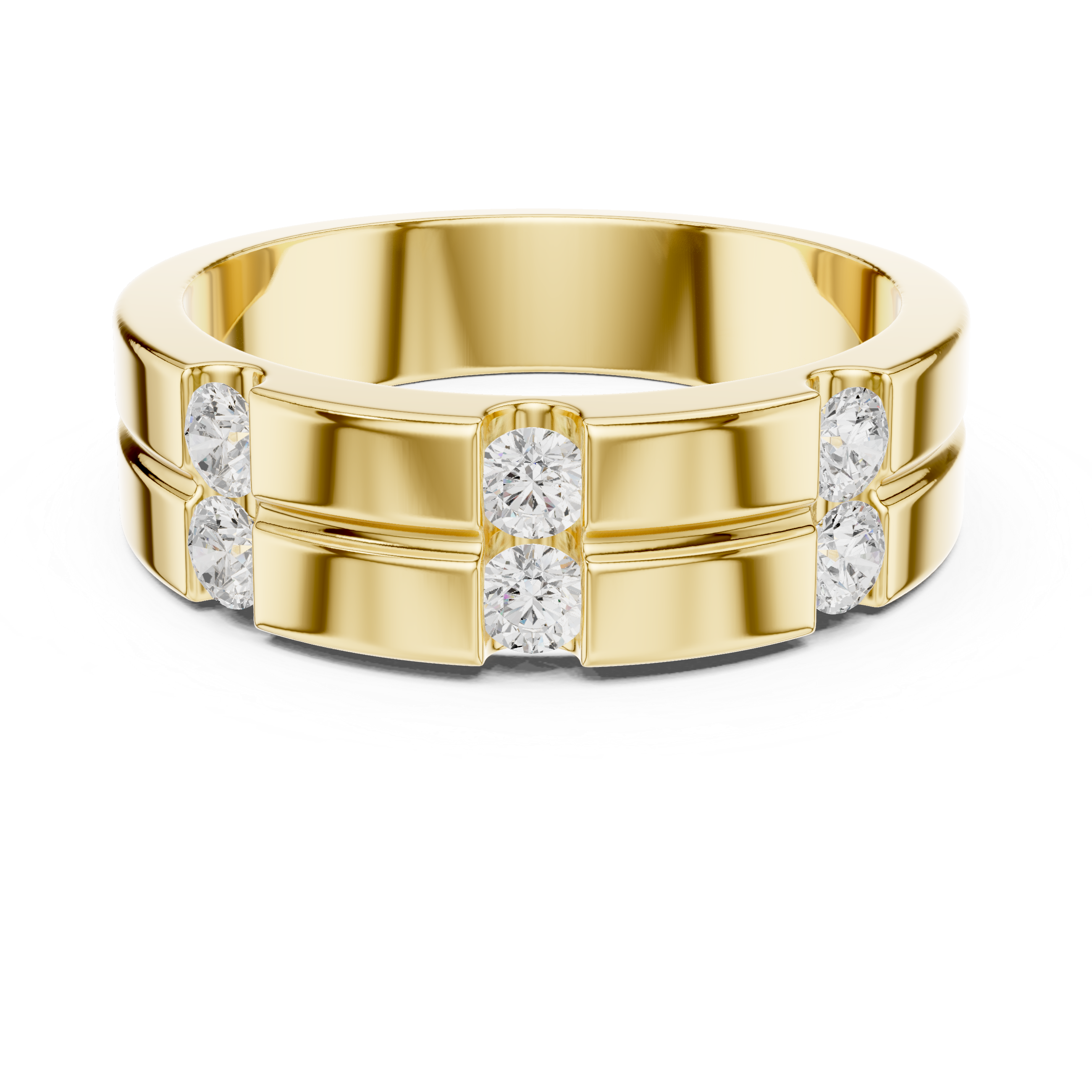 Gold ring with diamonds on a white background