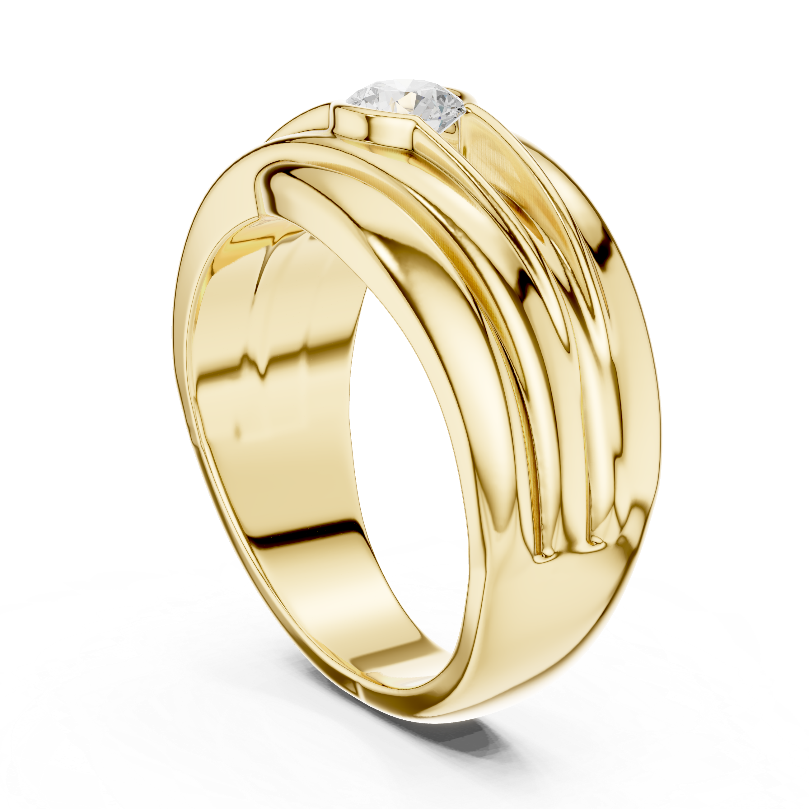 Gold ring with a diamond on a white background