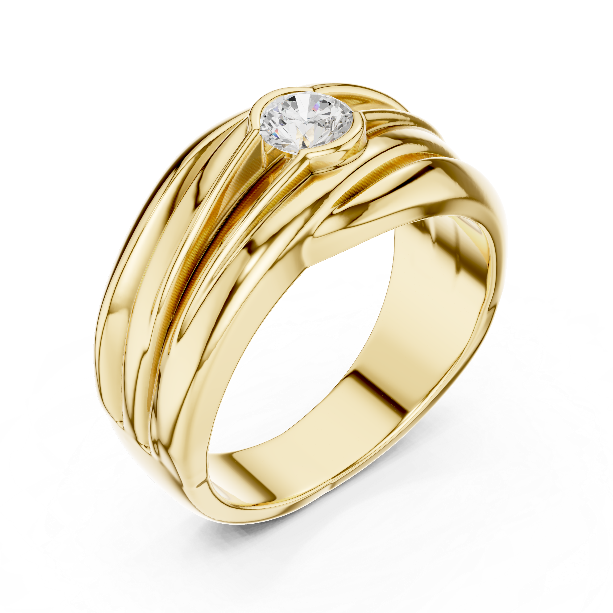 Gold ring with a diamond on a white background