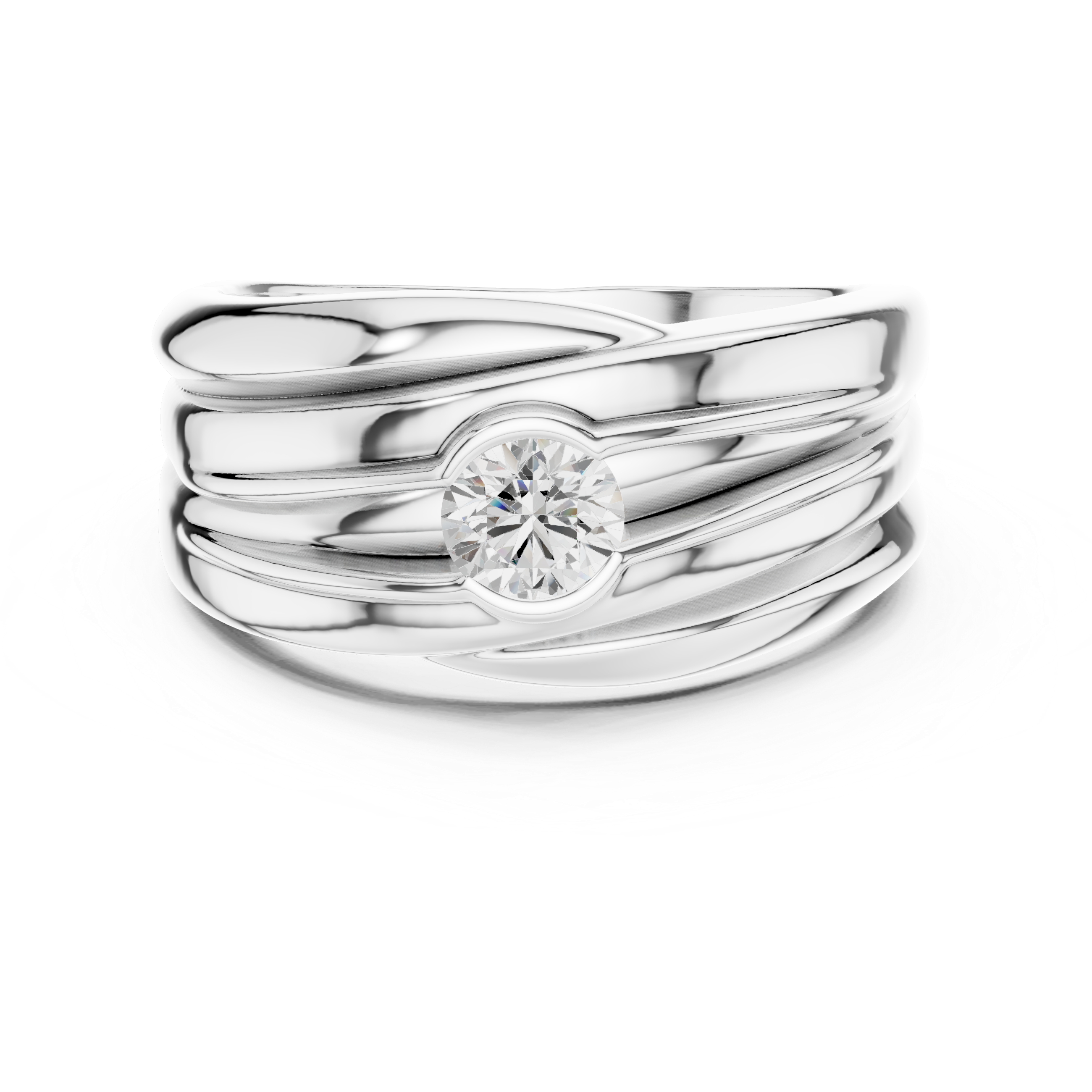 Silver ring with a diamond on a white background