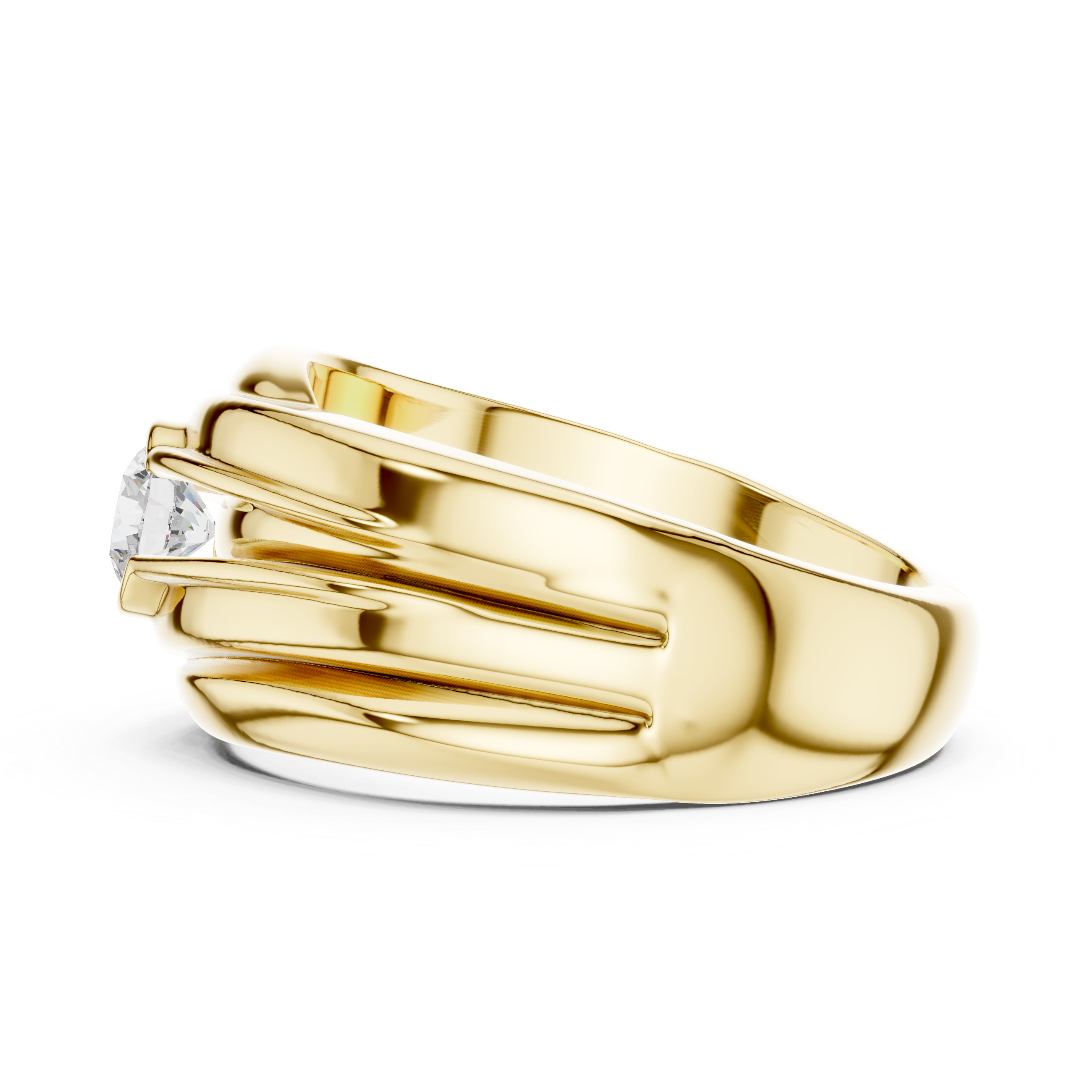 Gold ring with a diamond on a white background