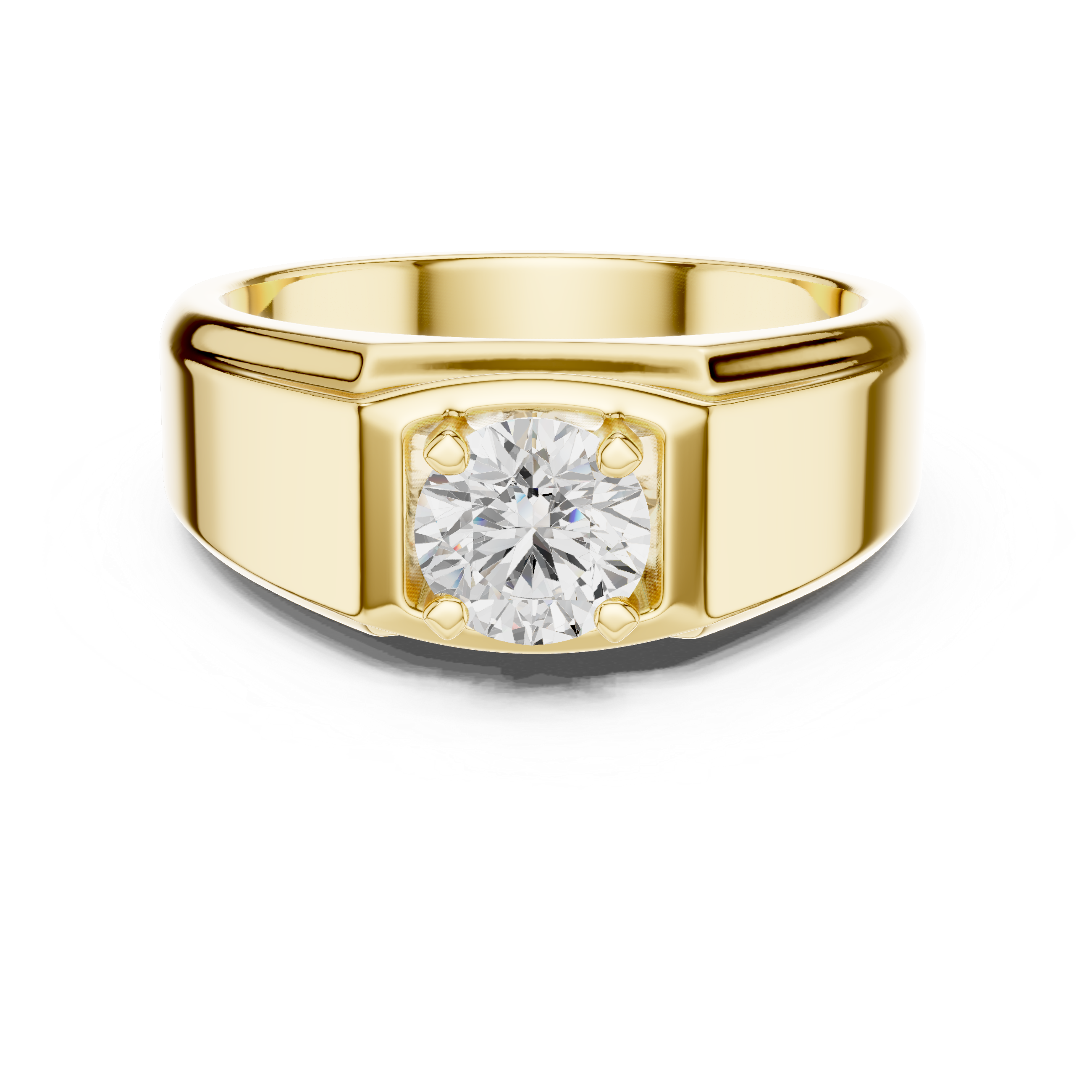 Gold ring with a diamond on a white background
