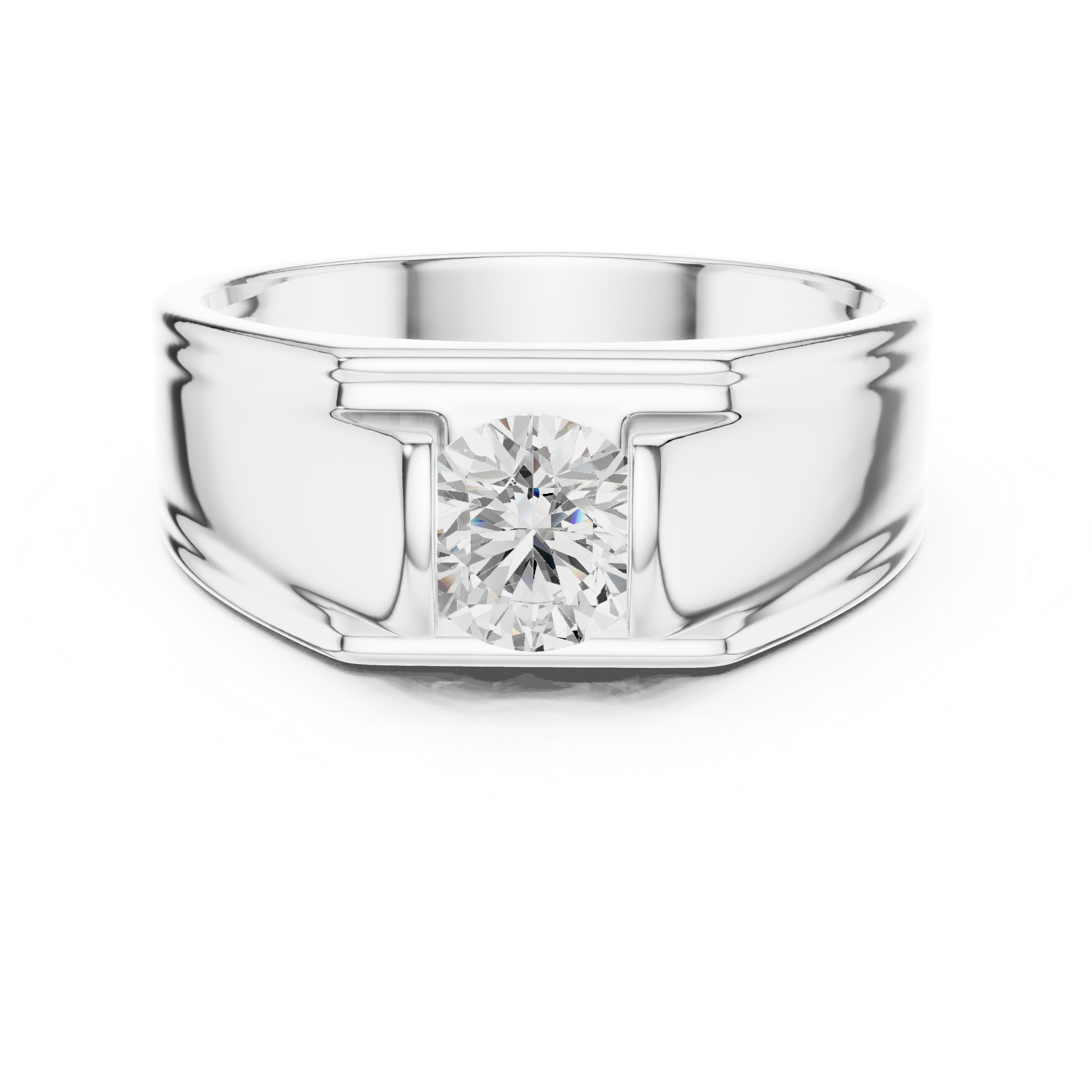 Silver ring with a diamond on a white background