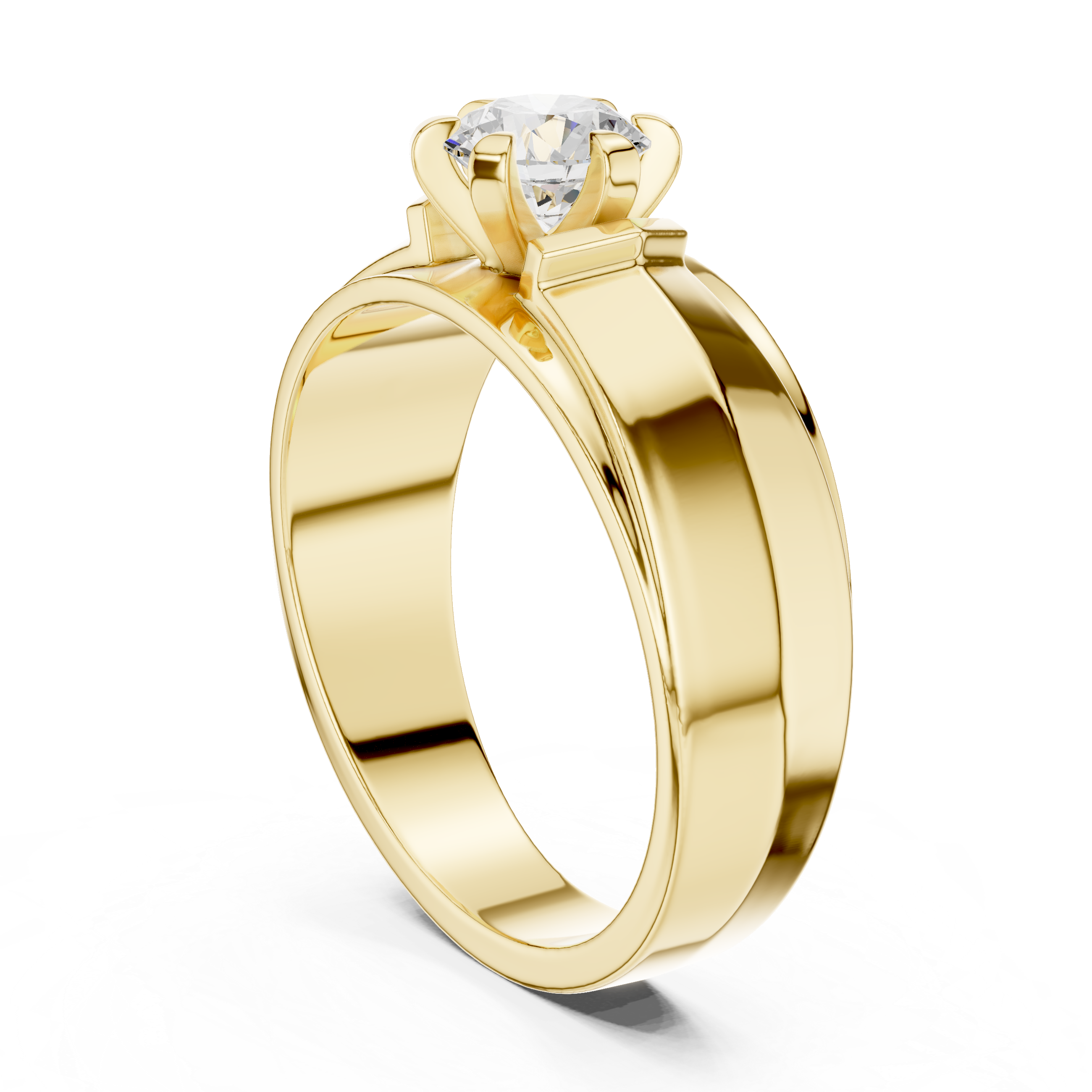Gold ring with a diamond on a white background