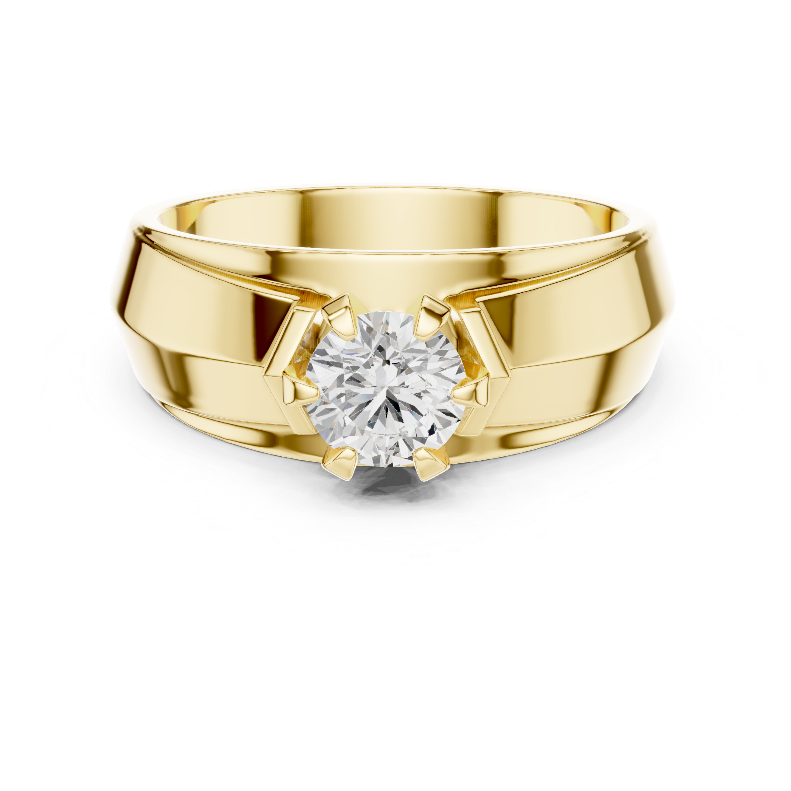 Gold ring with a diamond on a white background