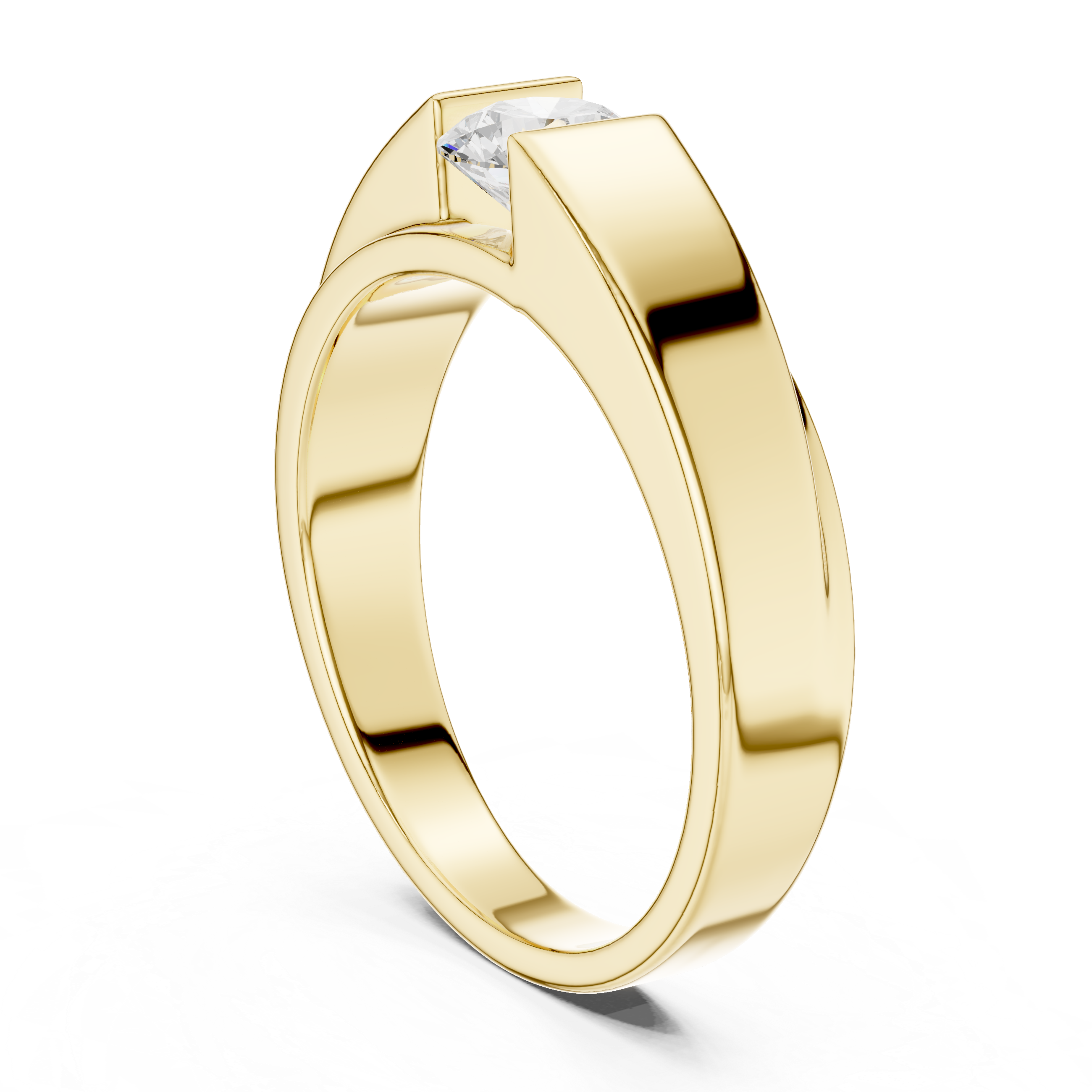 Gold ring with a diamond on a white background
