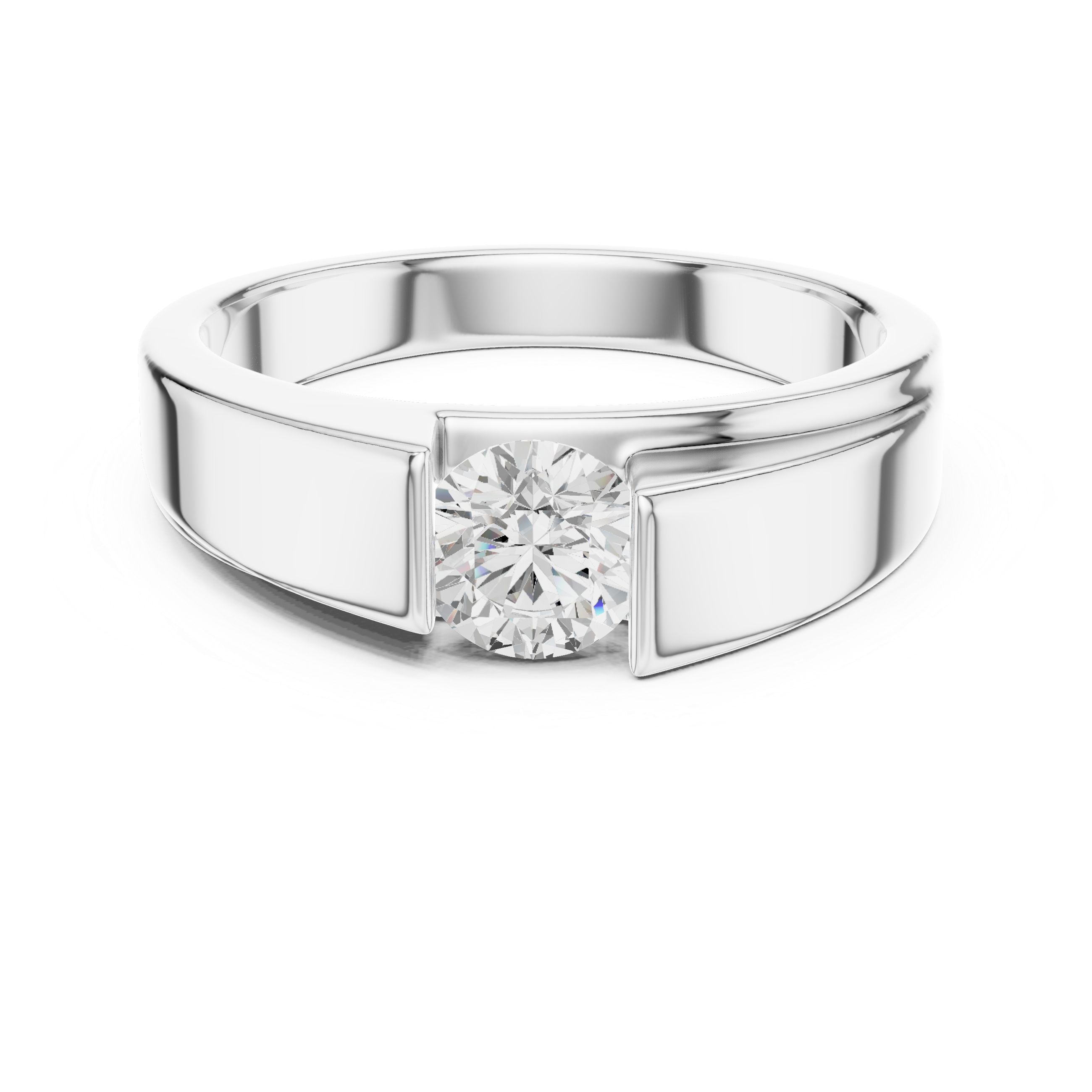 Silver ring with a diamond on a white background