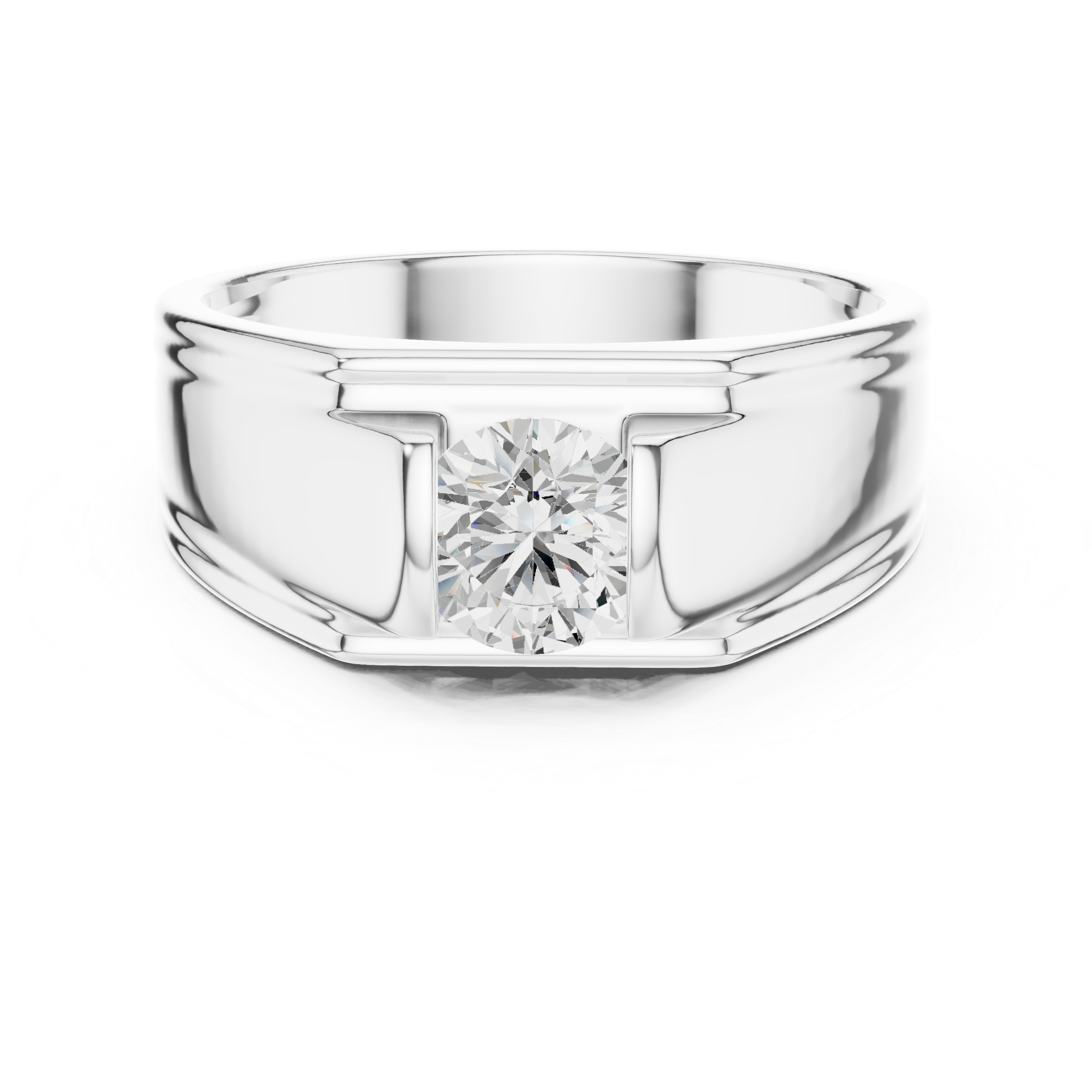 Silver ring with a diamond on a white background