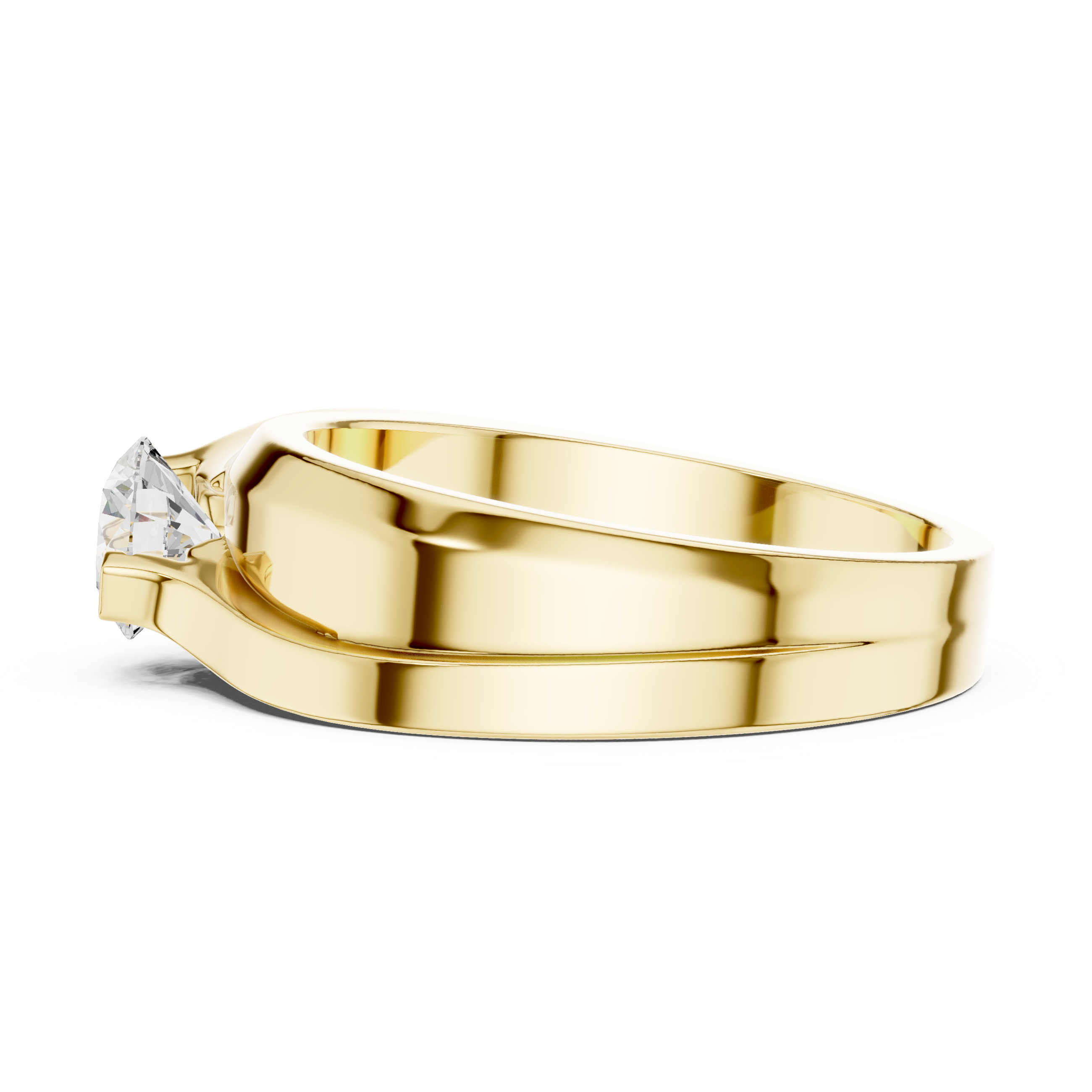 Gold ring with a diamond on a white background
