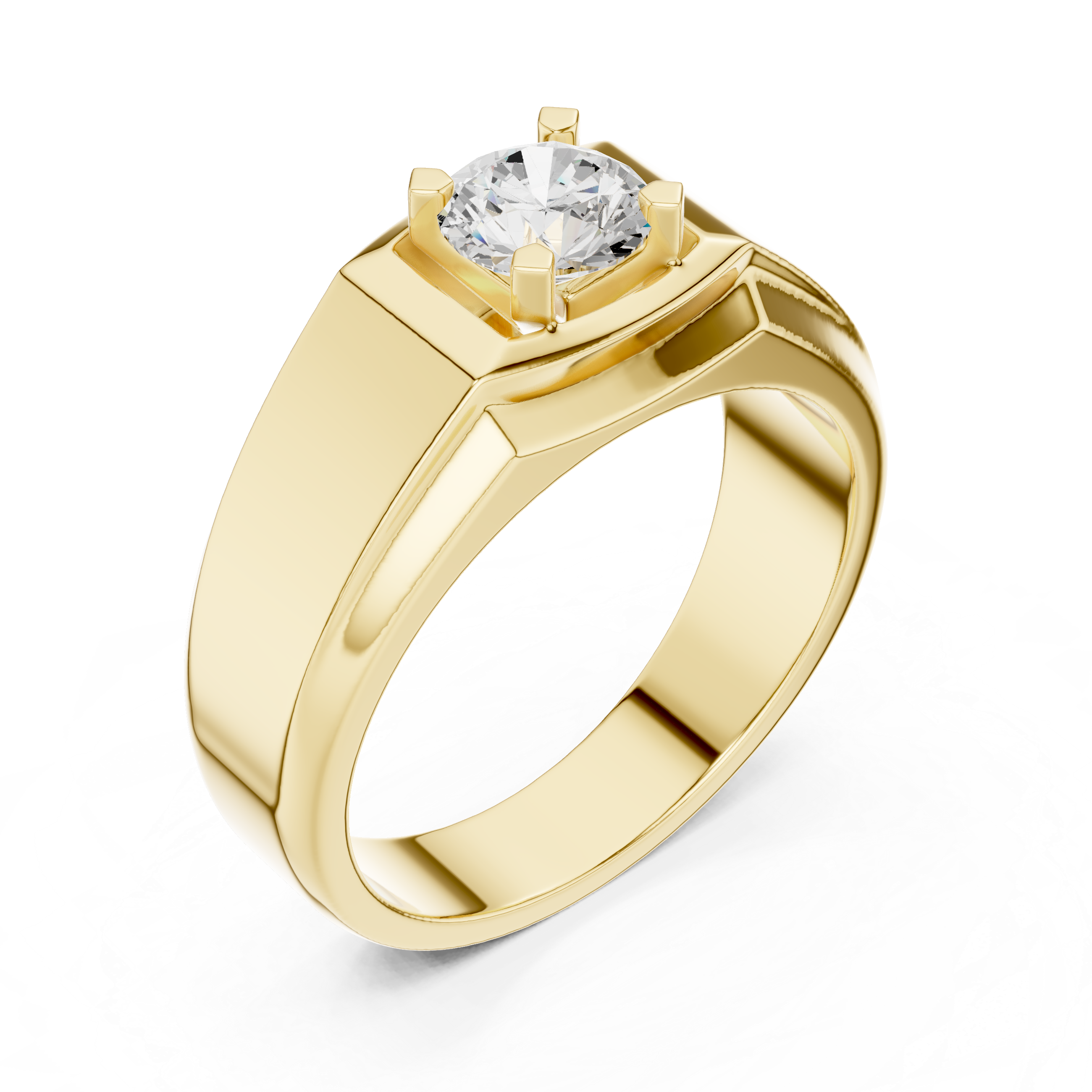 Gold ring with a diamond on a white background