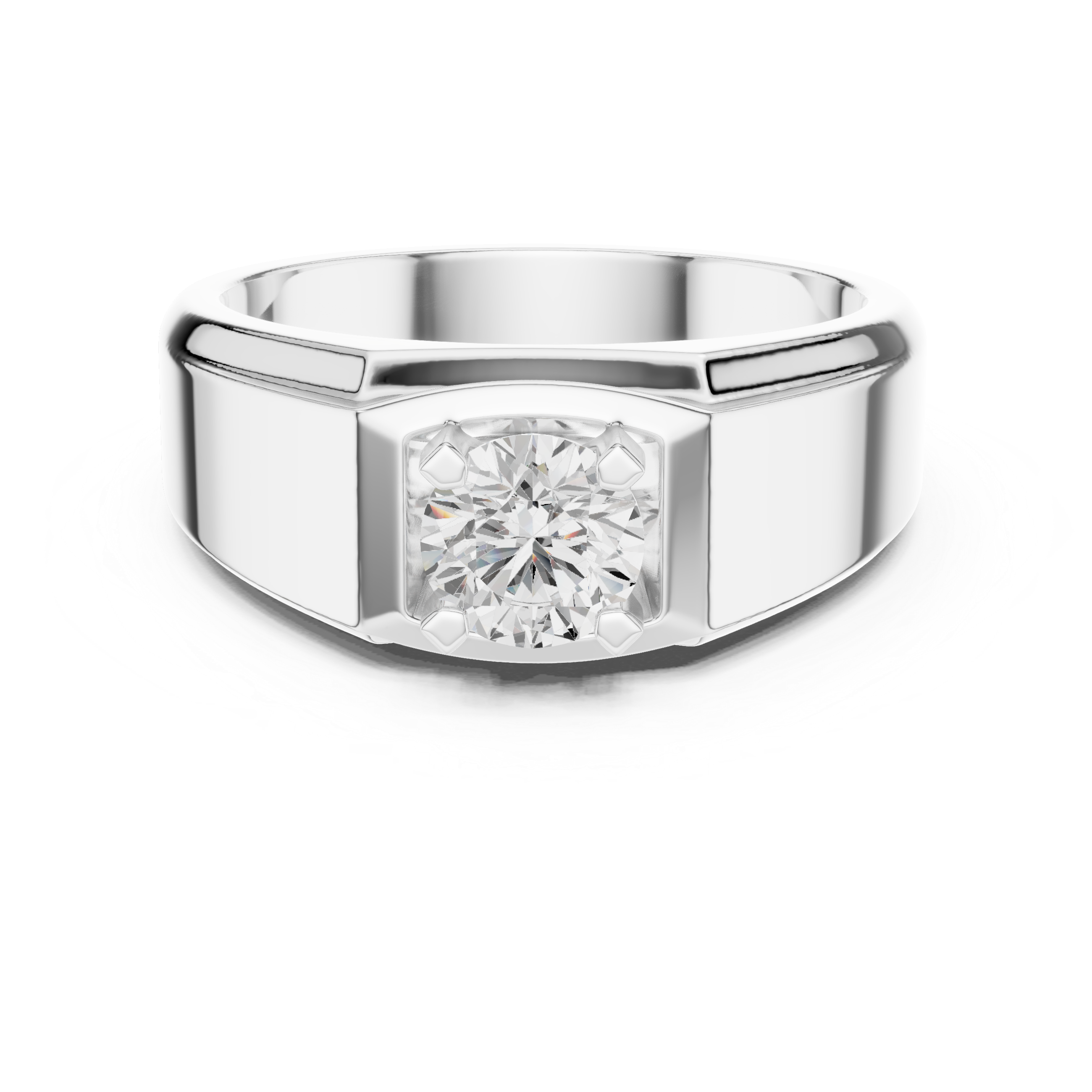 Silver ring with a diamond on a white background
