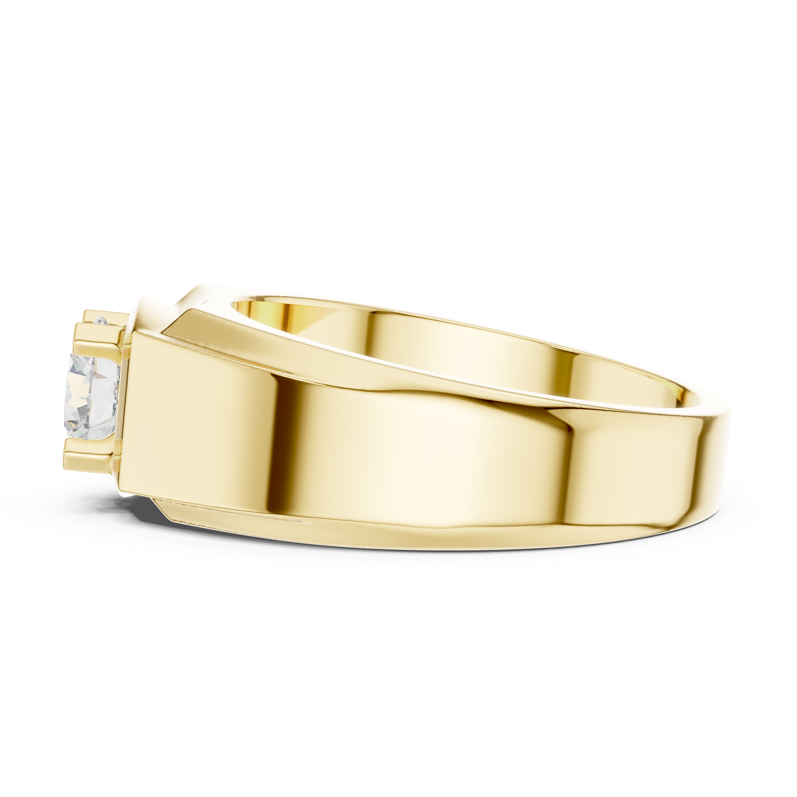 Gold ring with a diamond on a white background