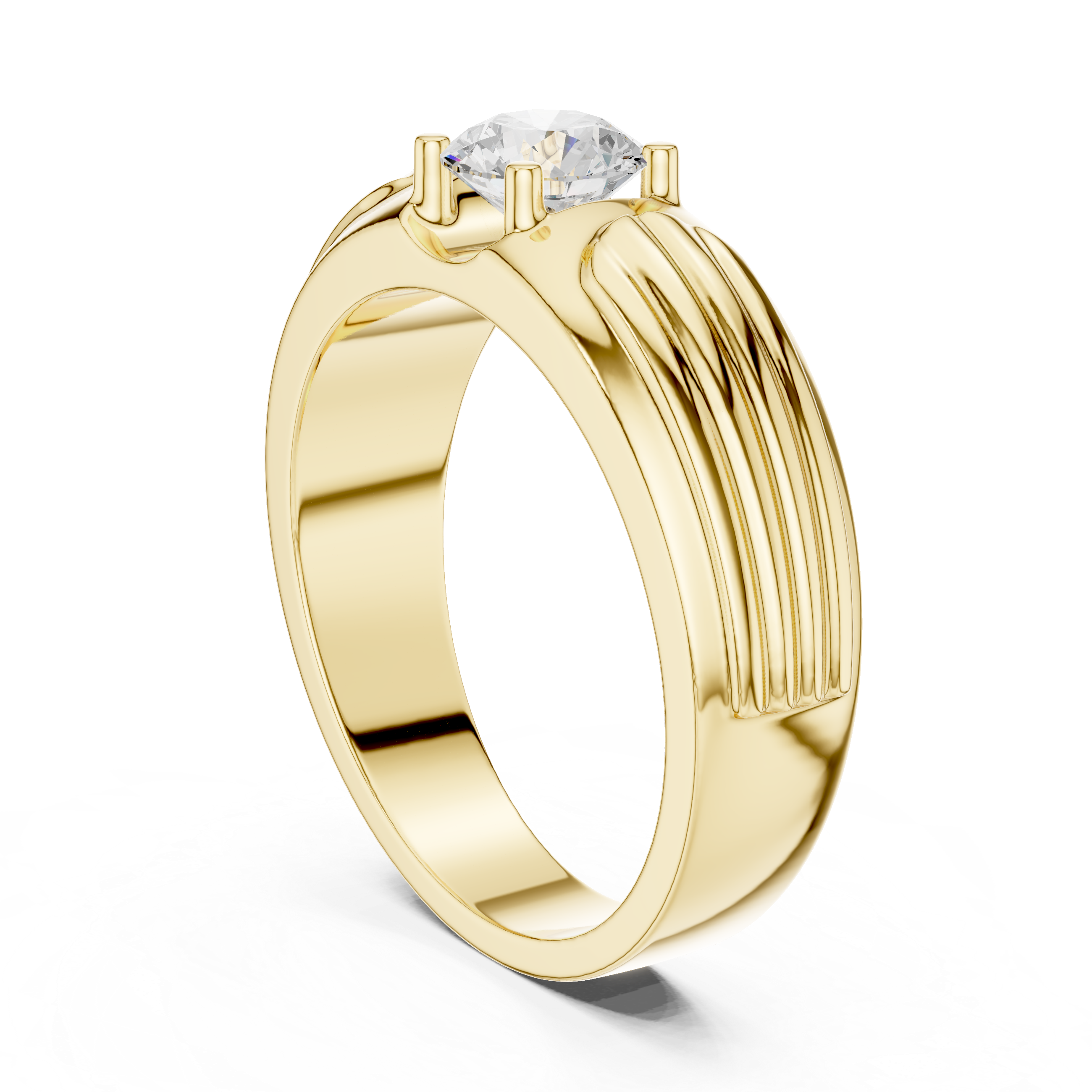 Gold ring with a diamond on a white background