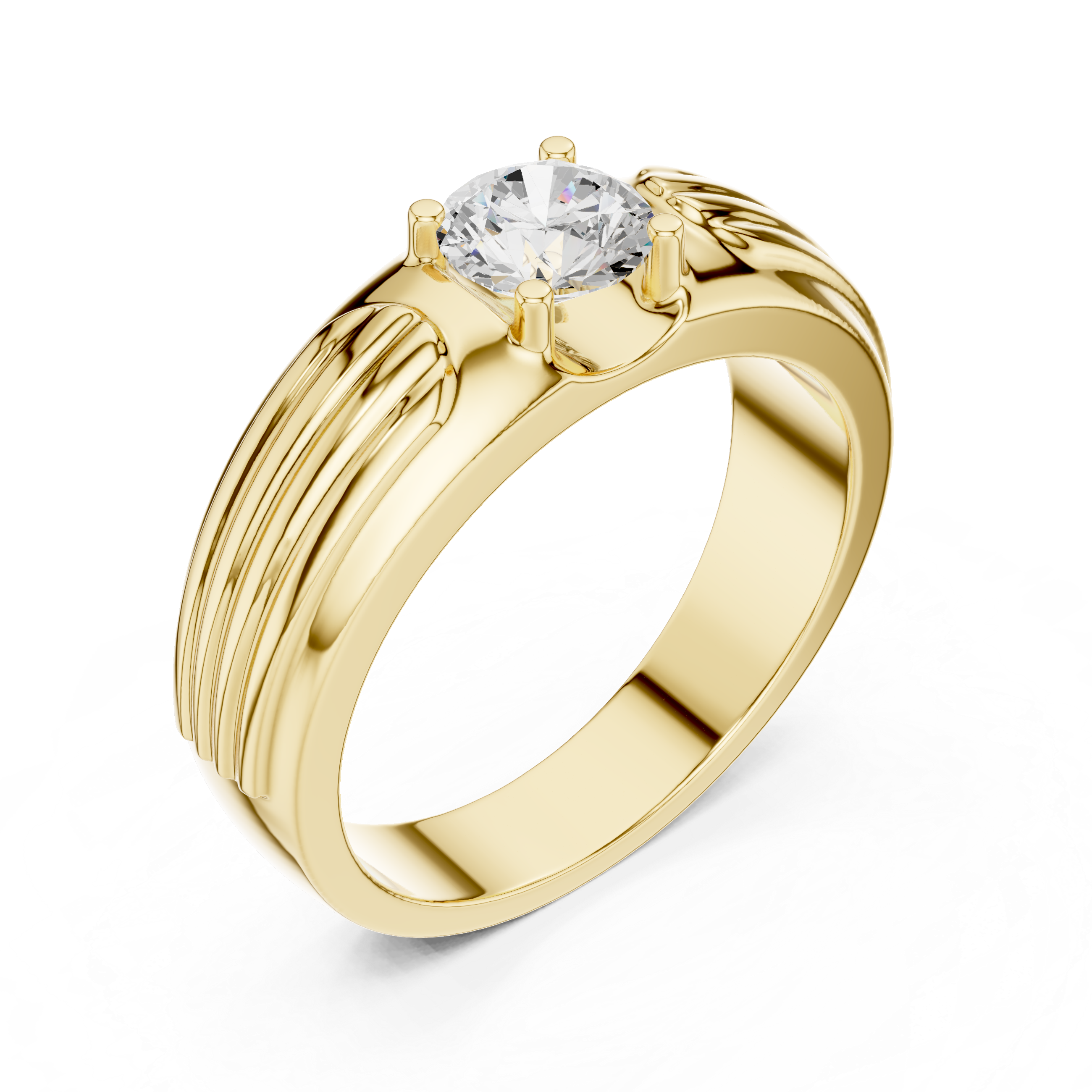 Gold ring with a diamond on a white background
