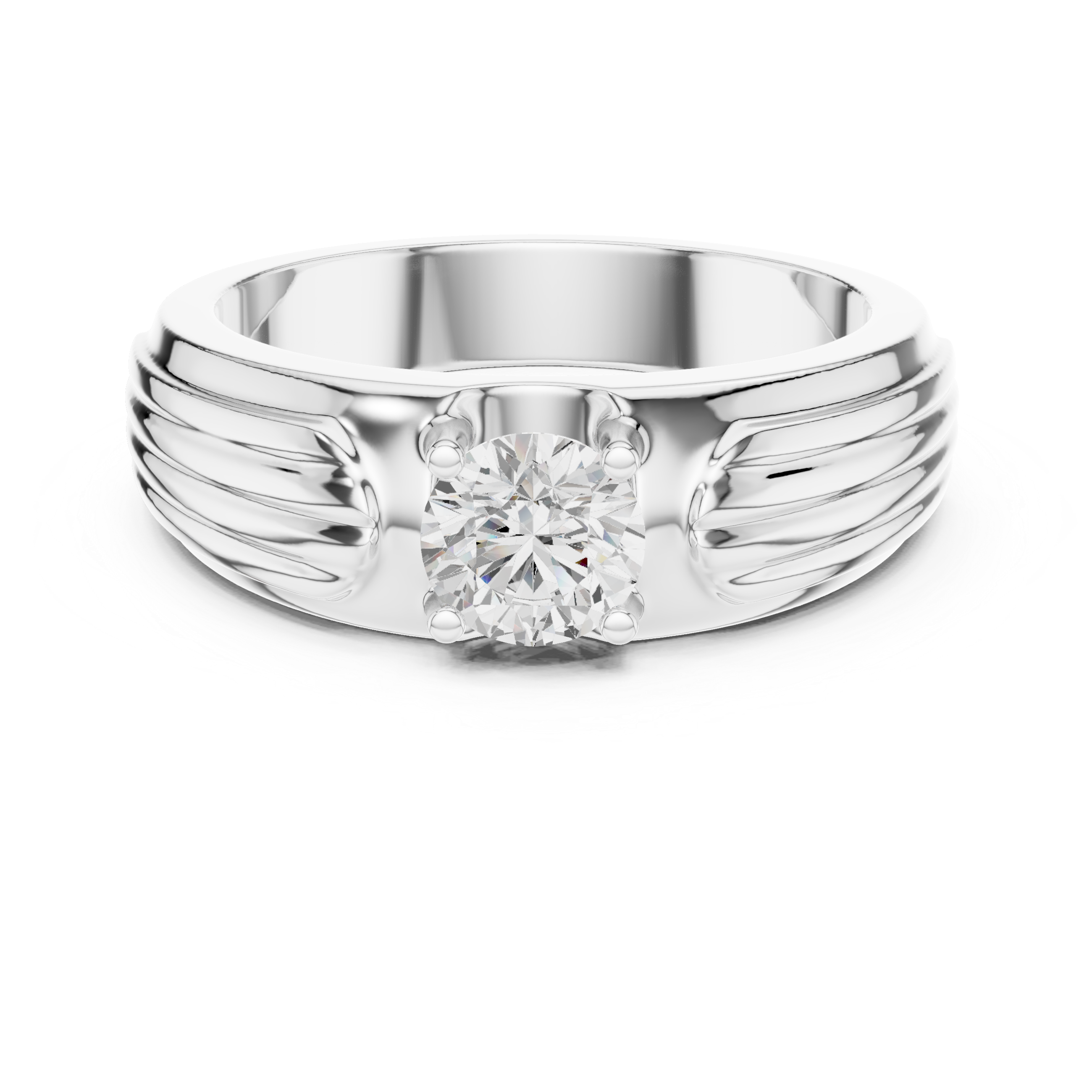 Silver ring with a diamond on a white background