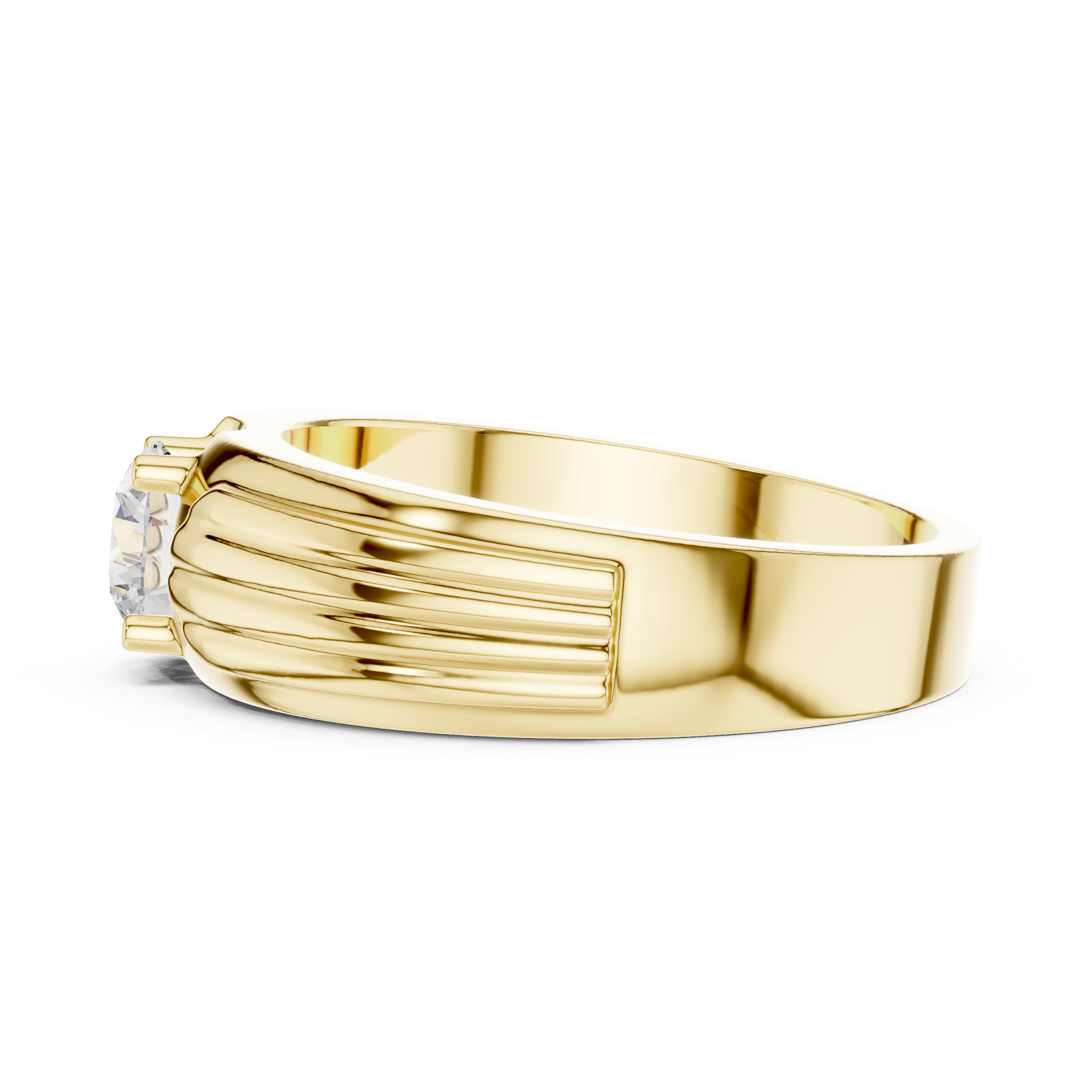 Gold ring with a diamond on a white background