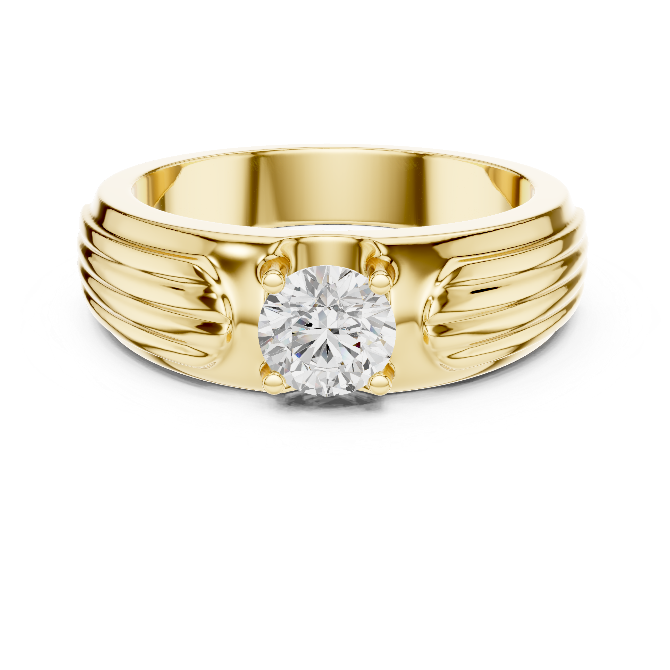 Gold ring with a diamond on a white background