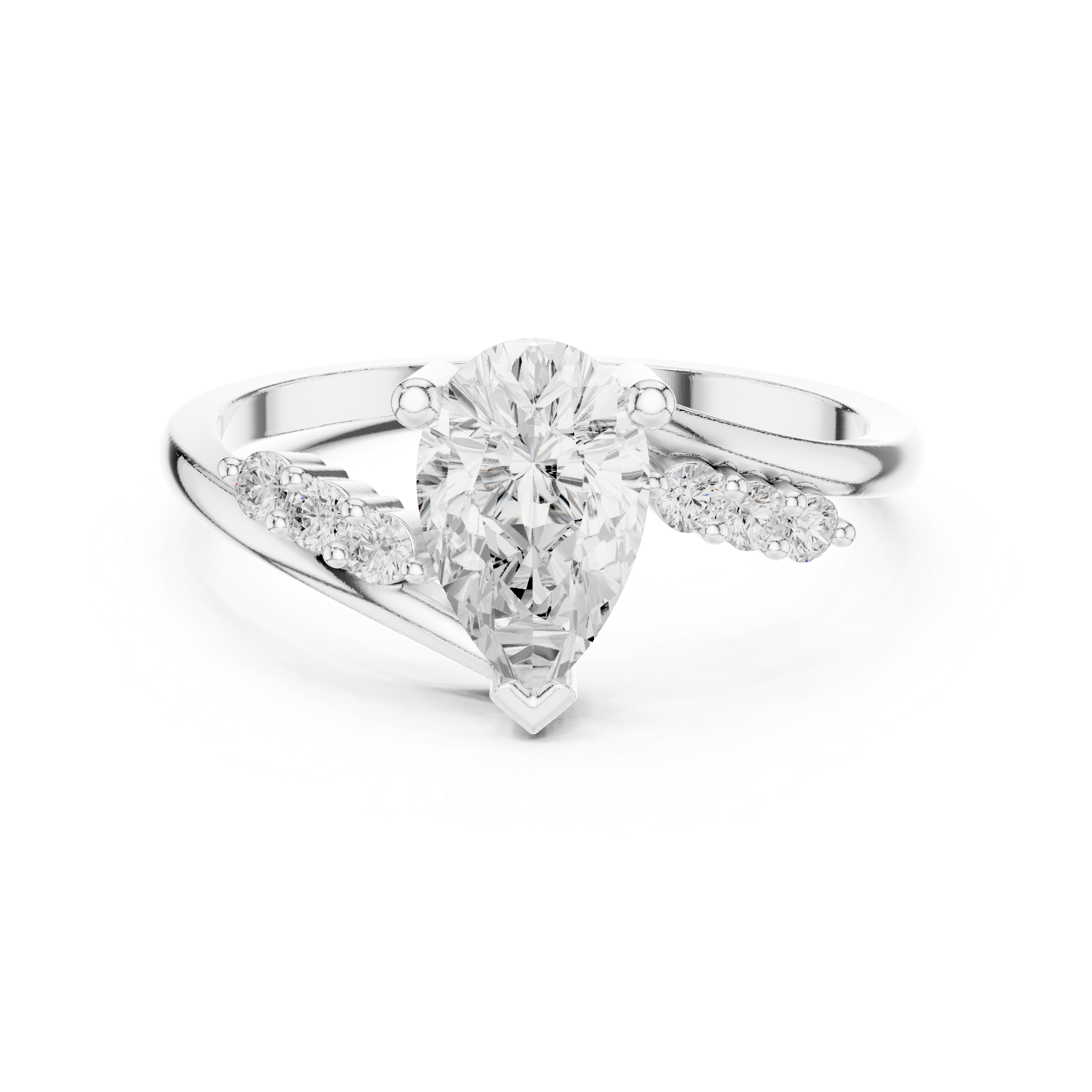 Diamond ring with a heart-shaped center stone on a white background