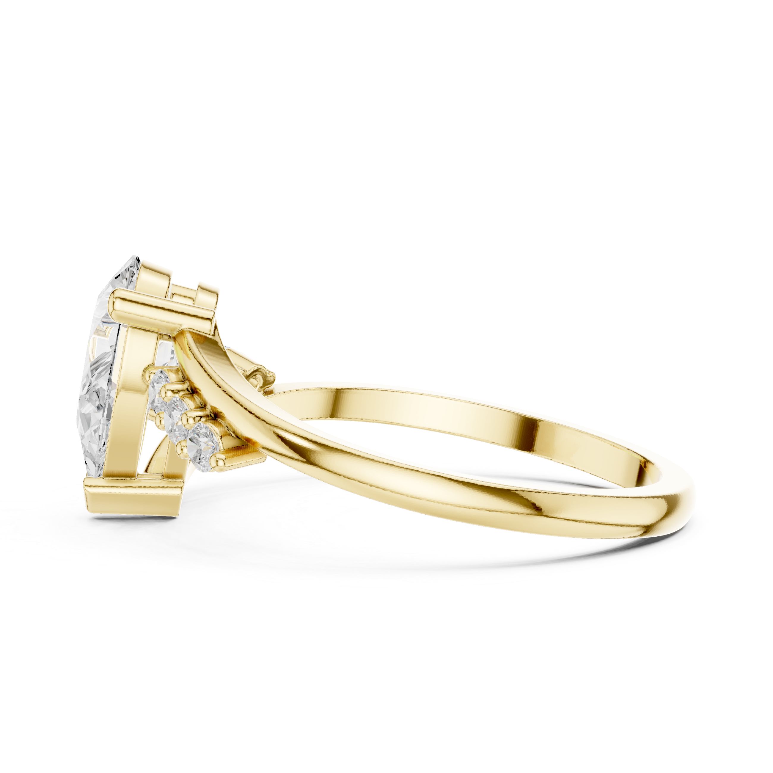 Gold ring with a diamond on a white background