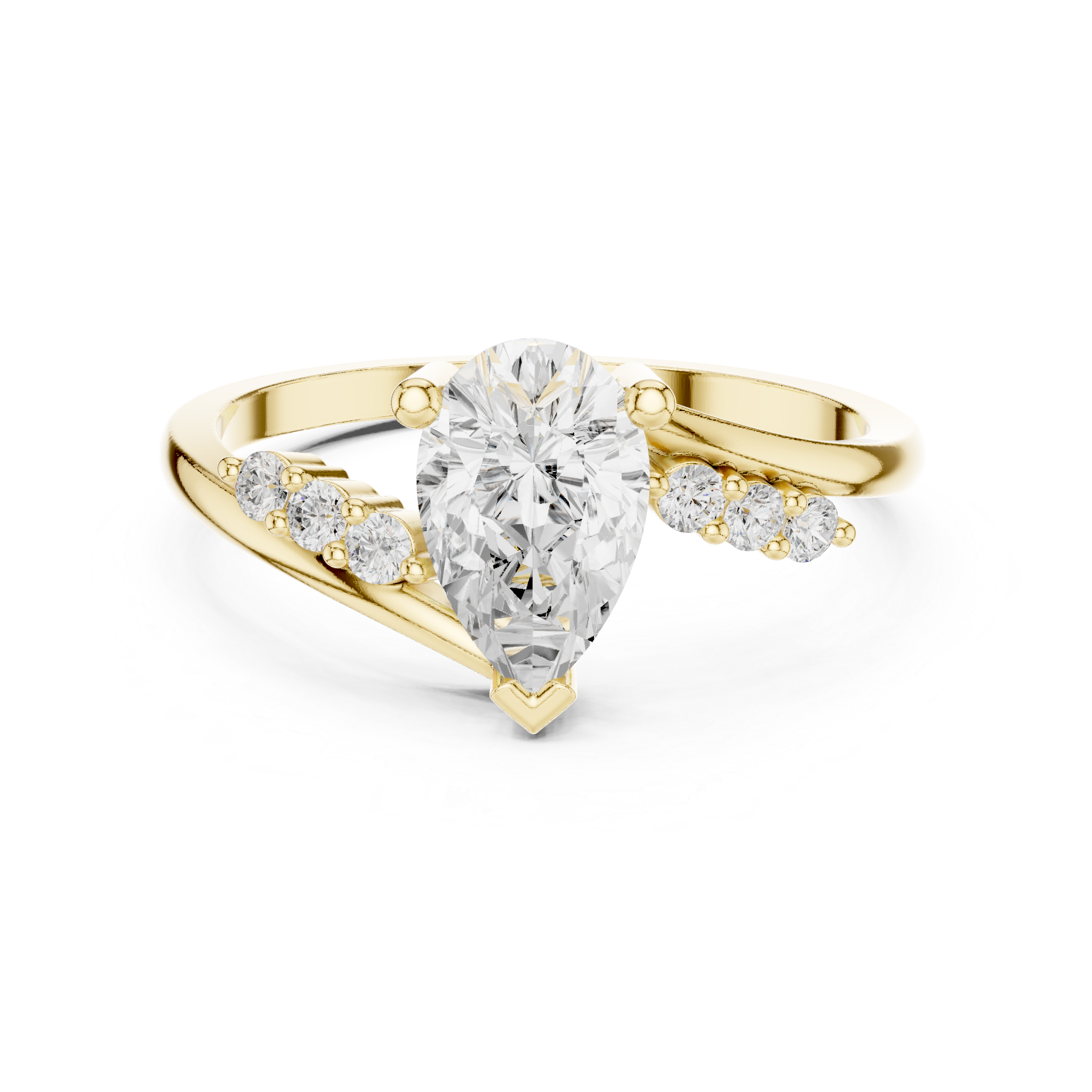 Gold ring with a heart-shaped diamond on a white background