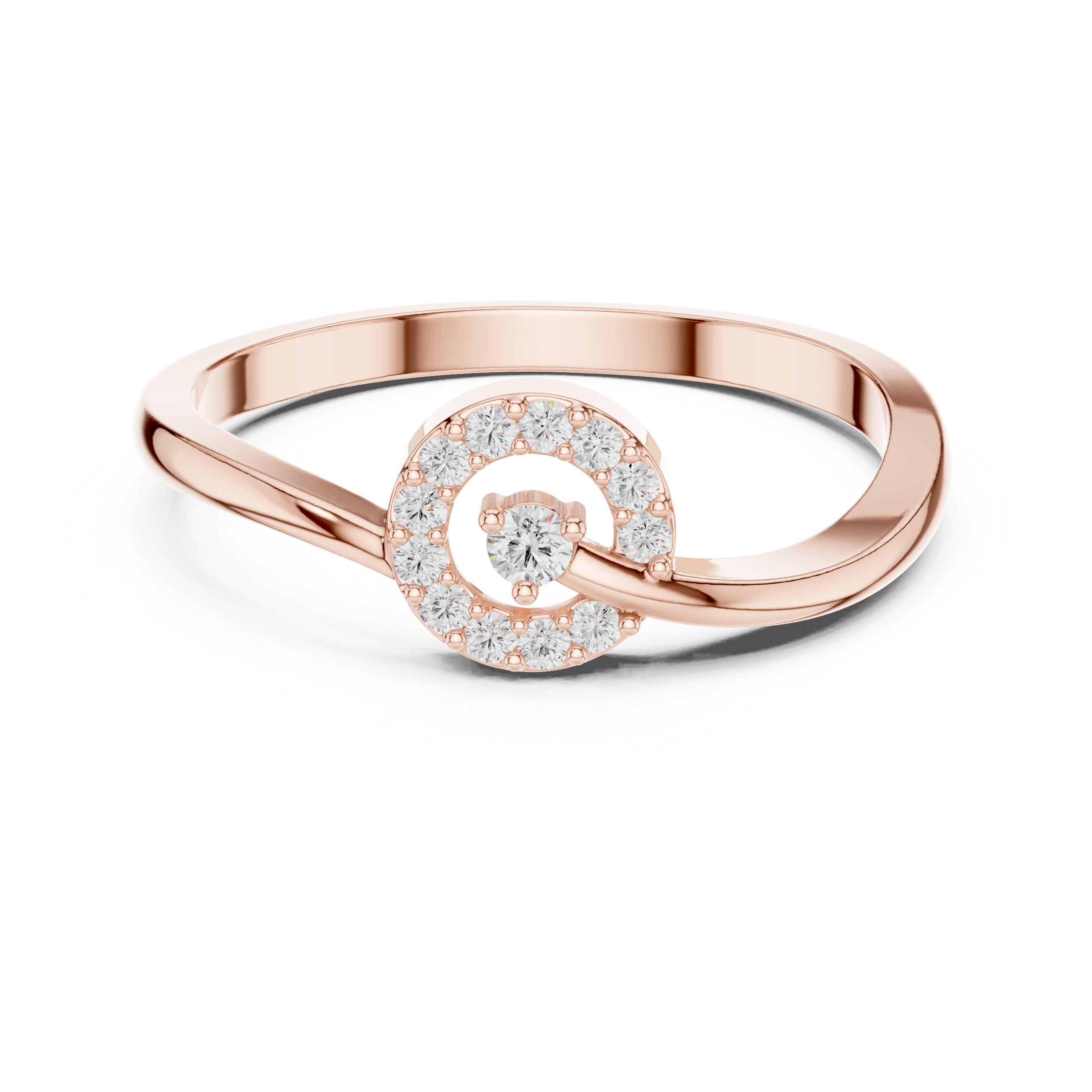 Round Halo Swirl Ring, Prong & Collet