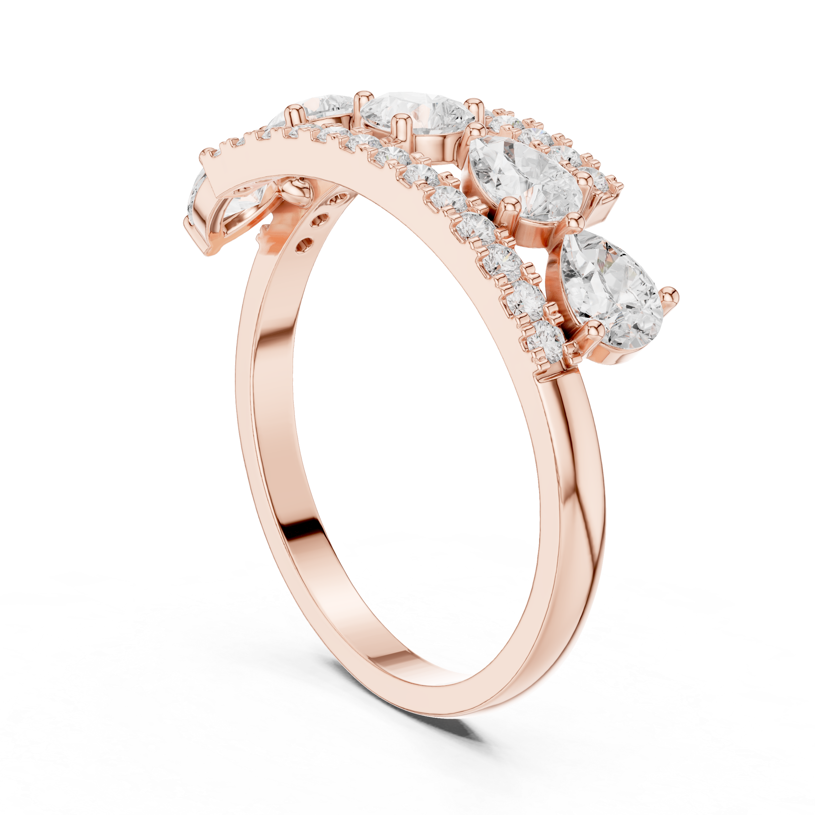 Pear Five-Stone Bypass Ring, Micro-Pavé
