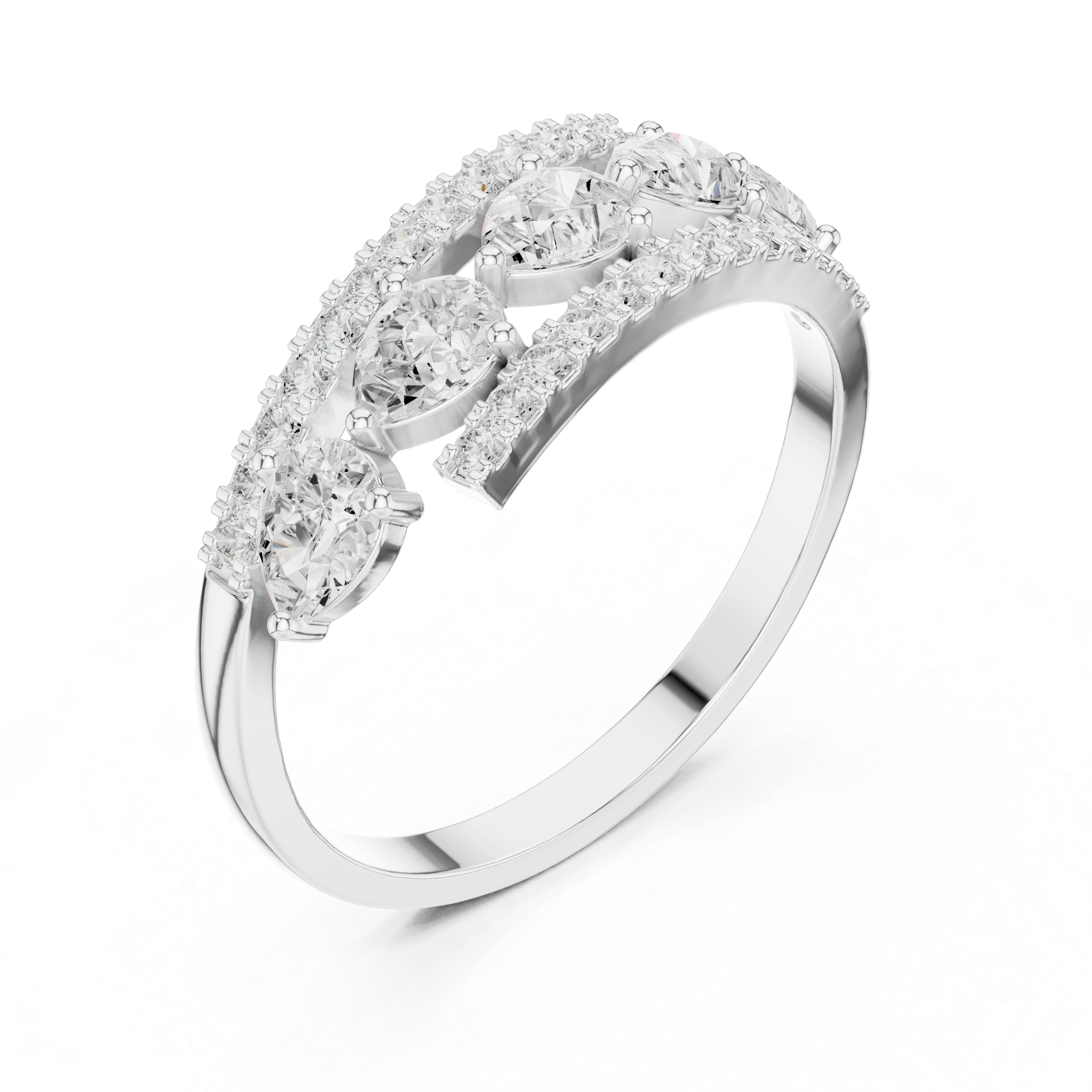 Pear Five-Stone Bypass Ring, Micro-Pavé