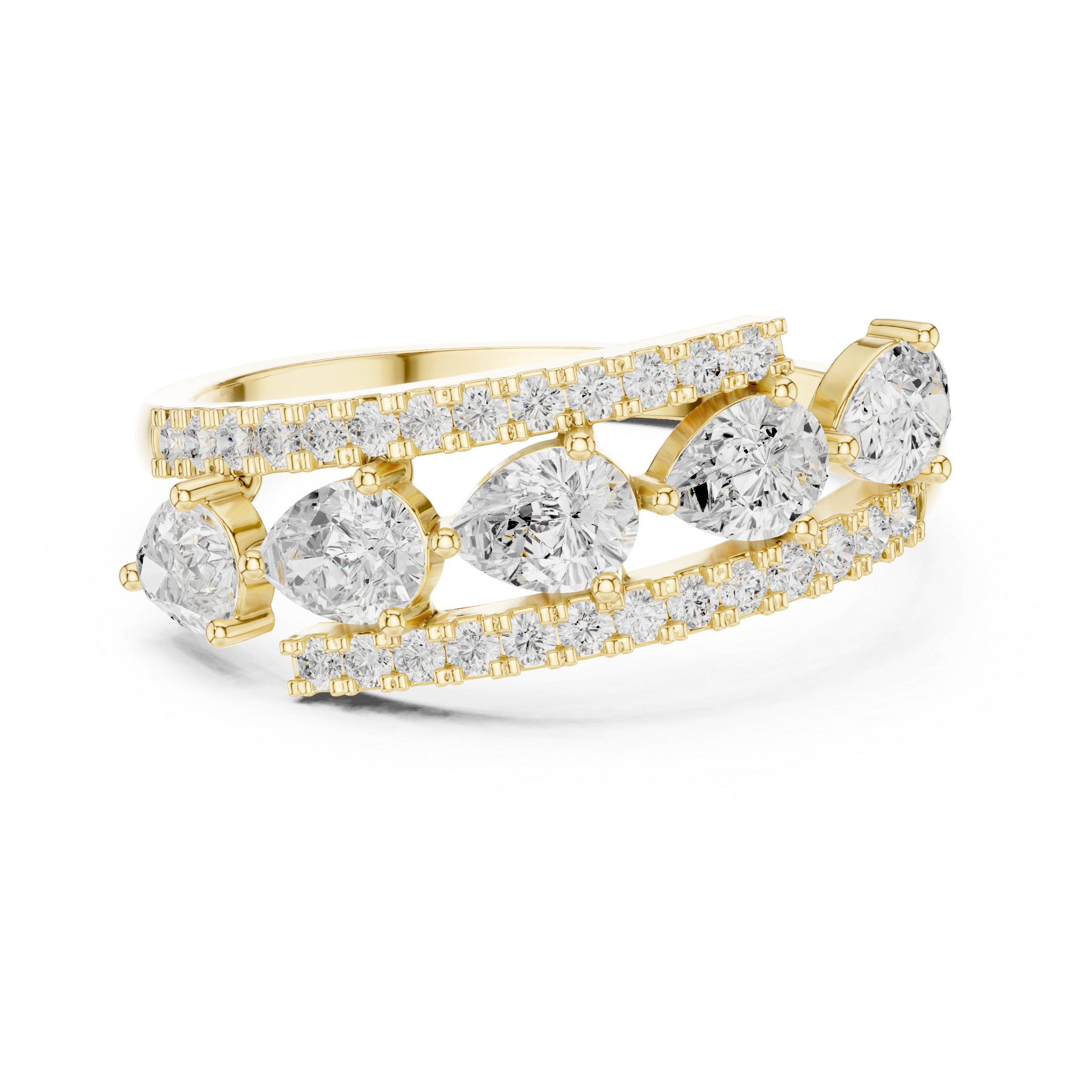Pear Five-Stone Bypass Ring, Micro-Pavé