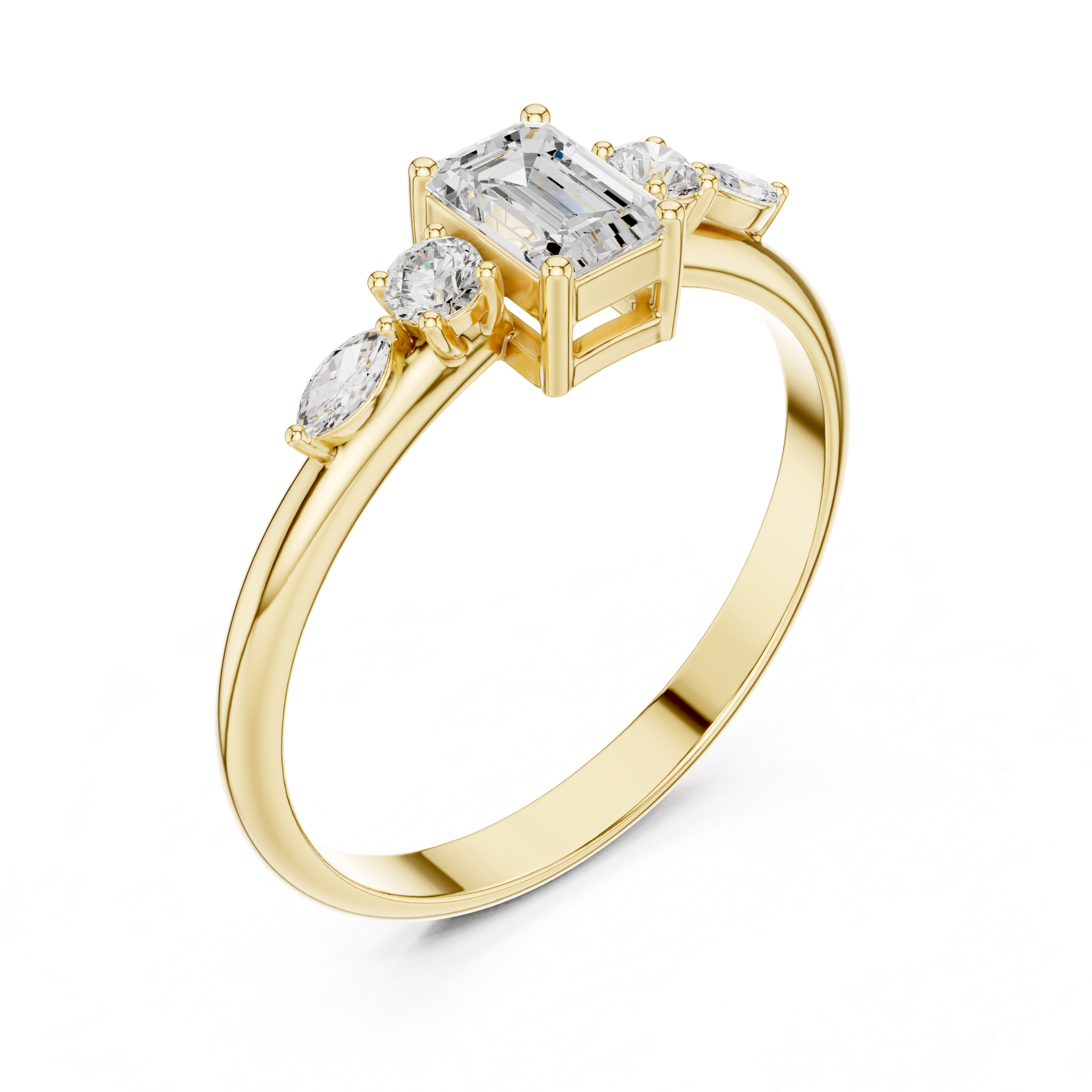 Emerald-cut & marquise five-stone