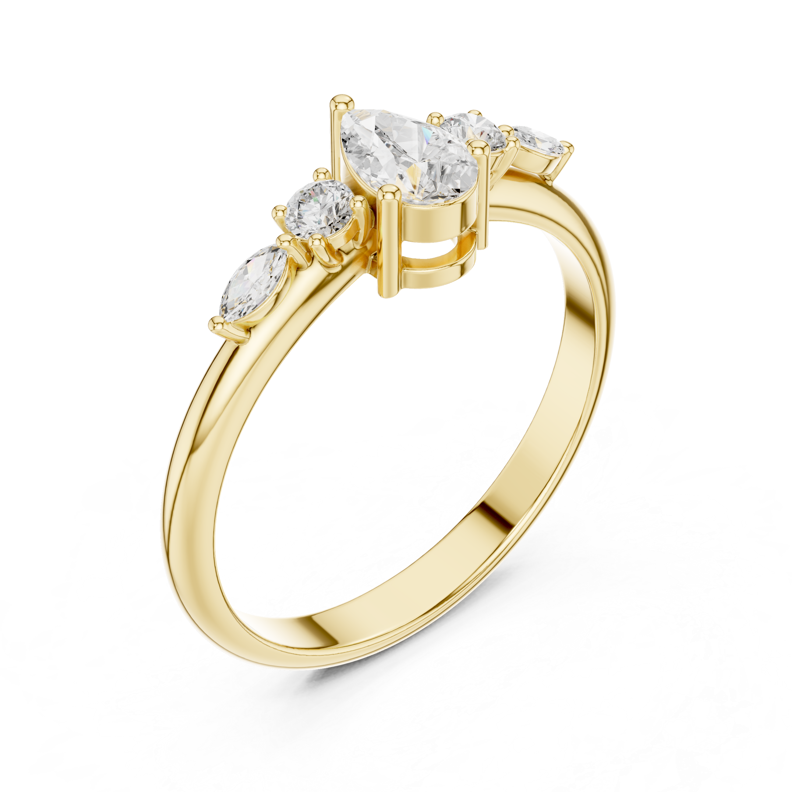 Pear five-stone collet ring