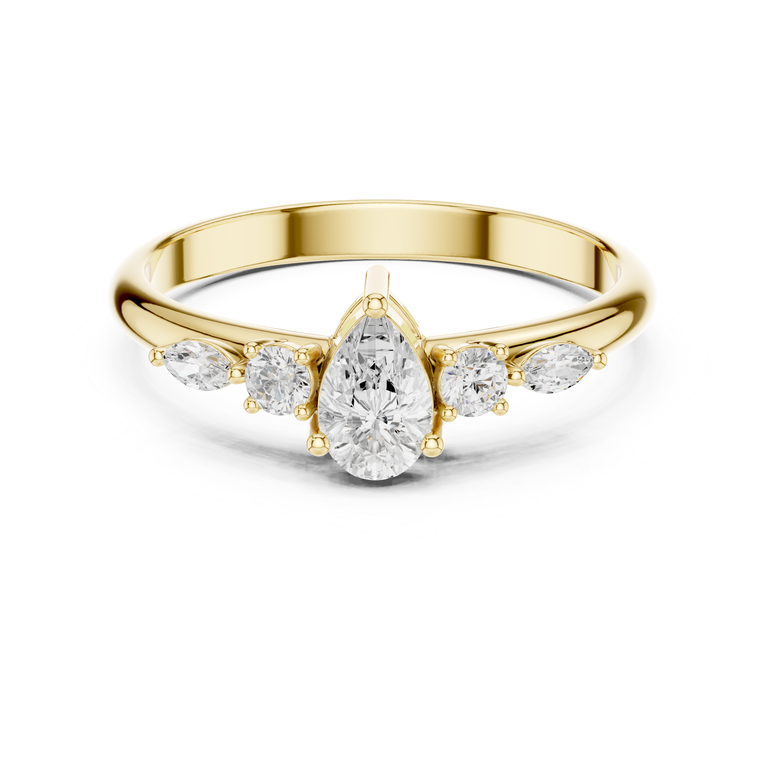 Pear five-stone collet ring