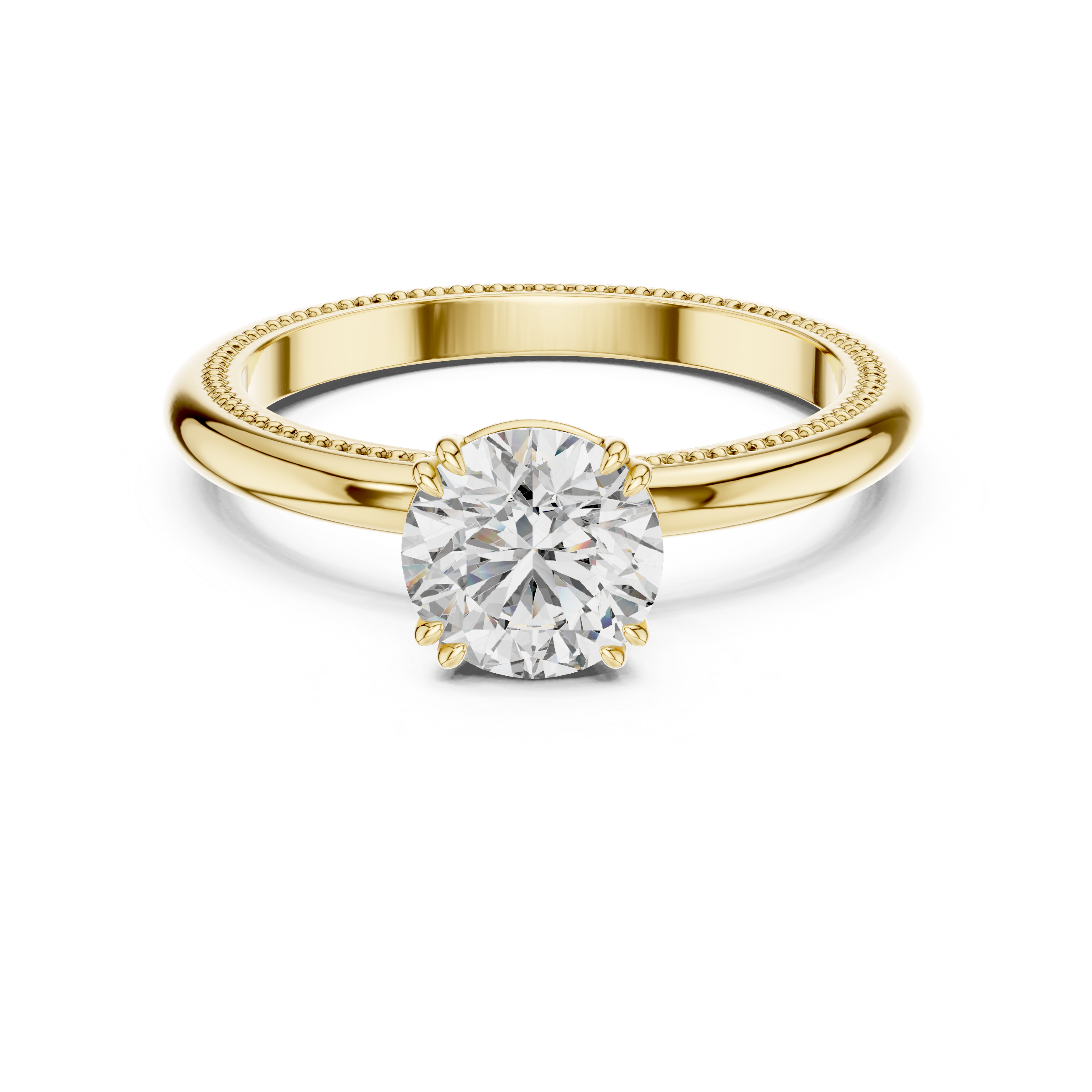 Round solitaire, six-prong milgrain ring