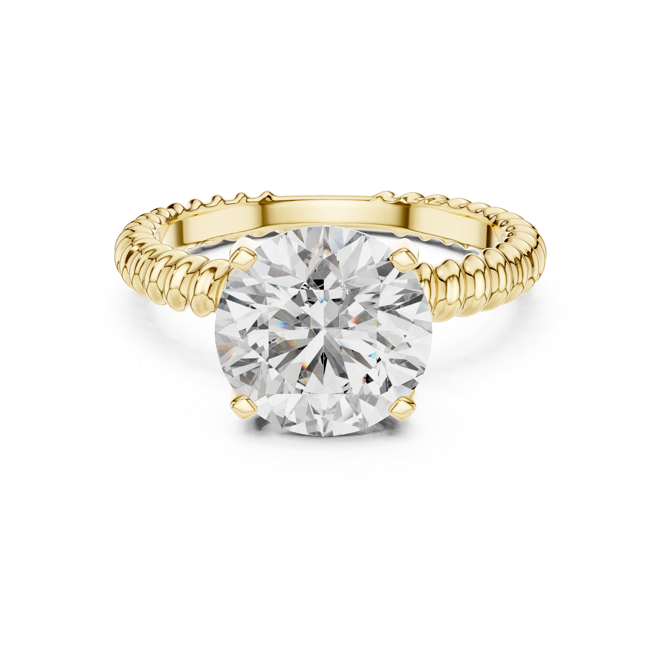 Round solitaire, 4-prong rope band